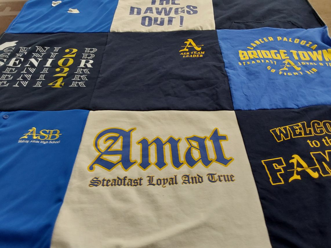 T-shirt quilt from bishop amat high school by Deborah from CA