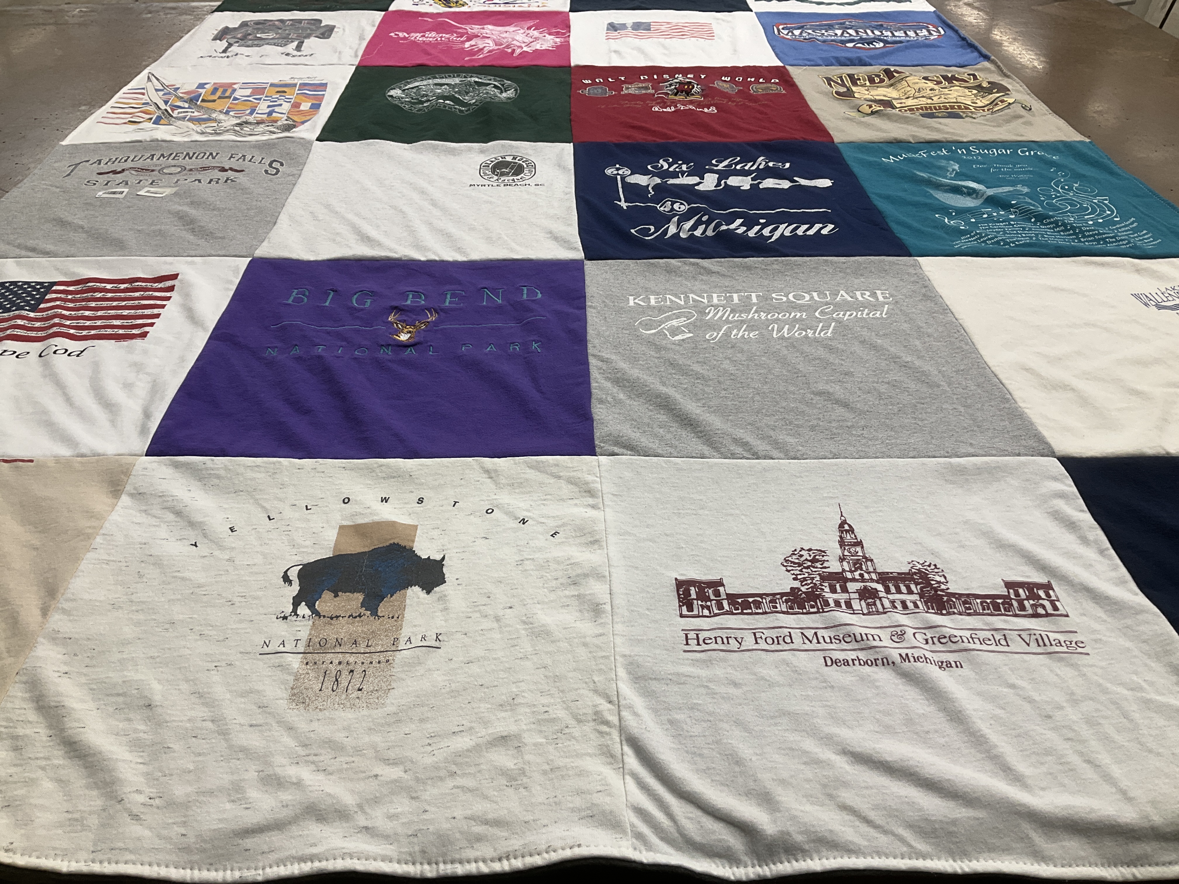 T-shirt quilt with national parks, travel themes by Norma from NC