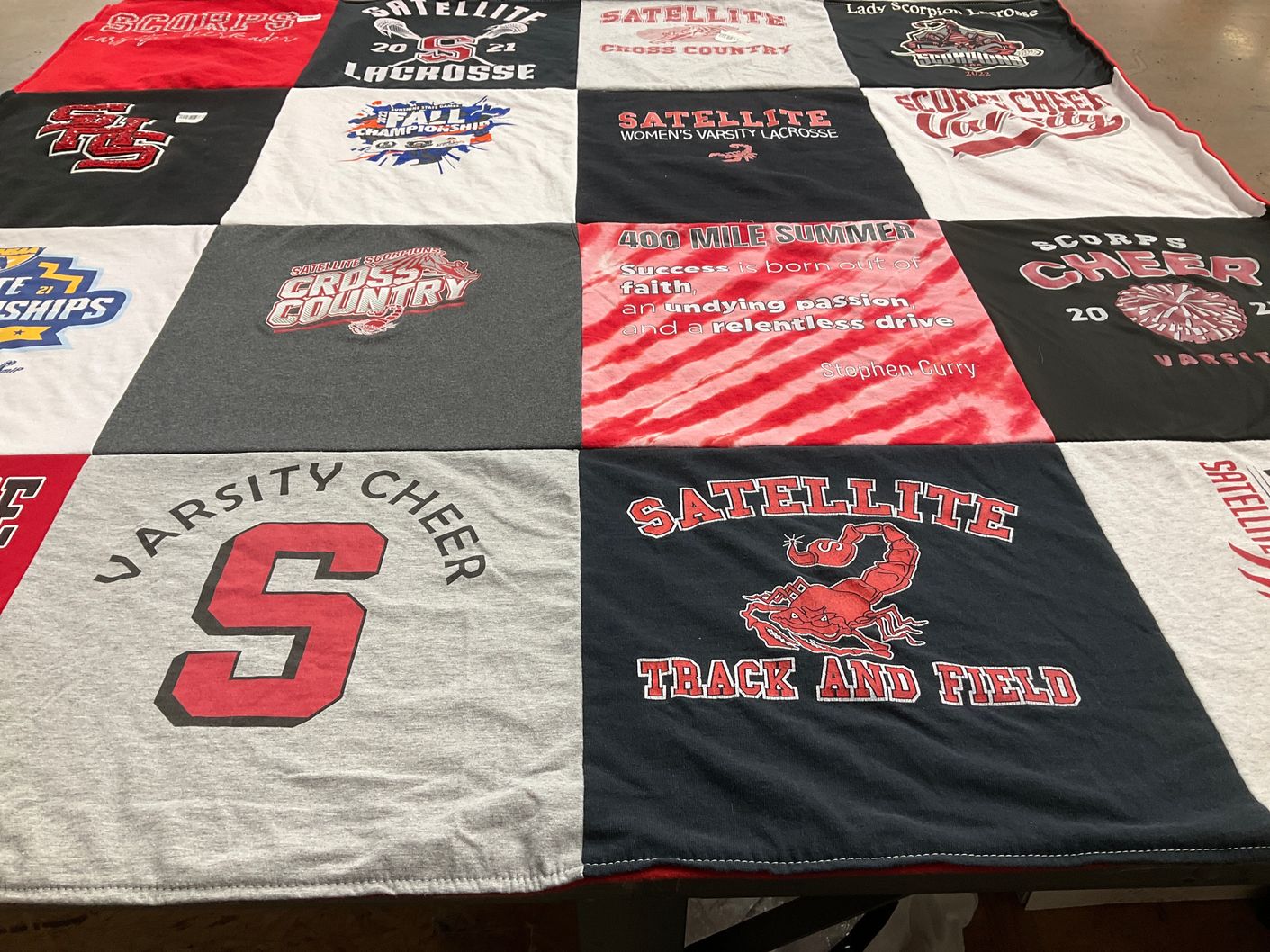 T-shirt quilt featuring satellite high school cheer team, satellite high school cross country team by Julie from FL