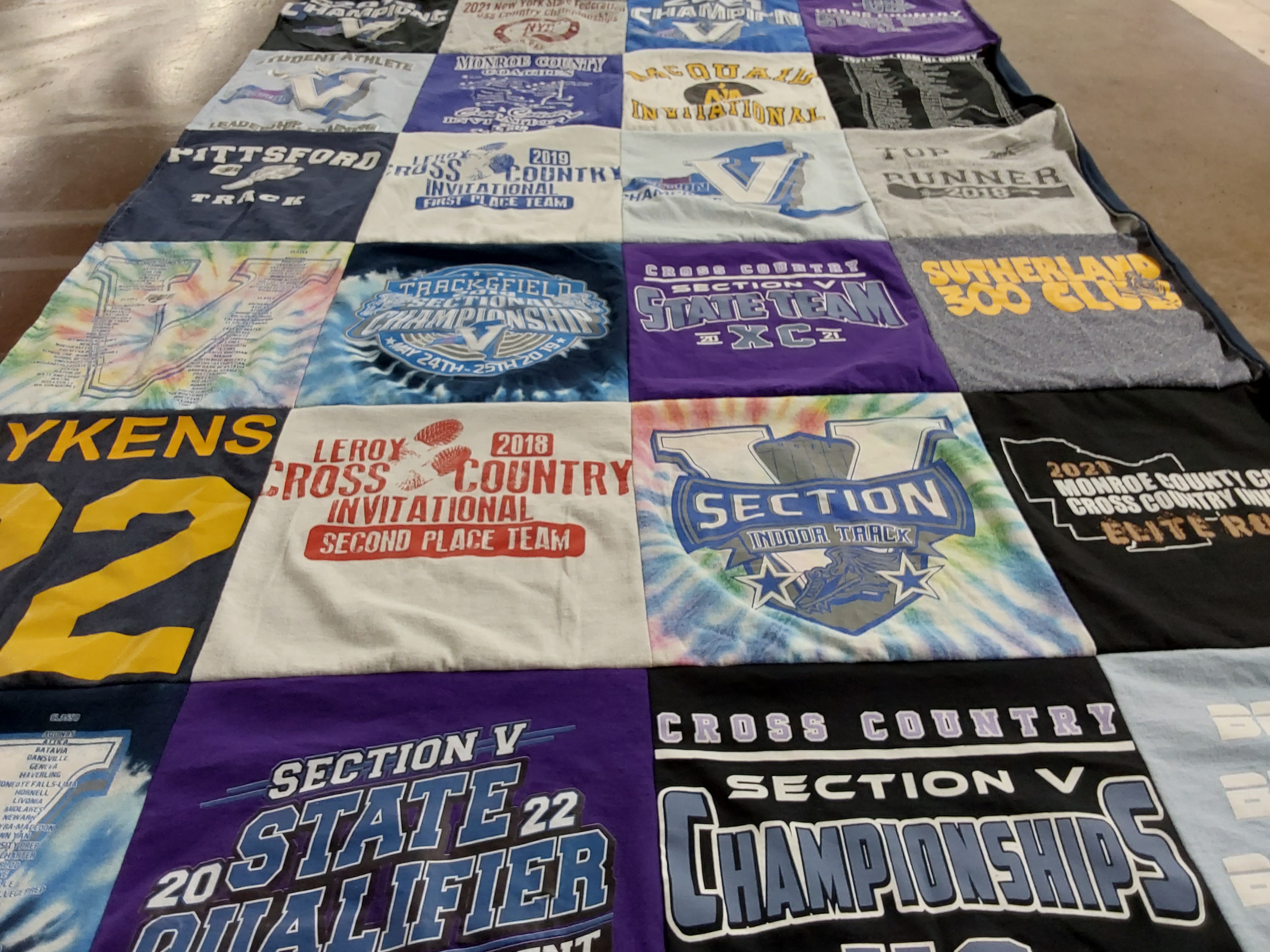 T-shirt quilt featuring pittsford track, leroy cross country by Carey from NY