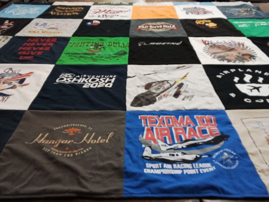 T-shirt quilt with aviation, air racing themes by Danna from TX