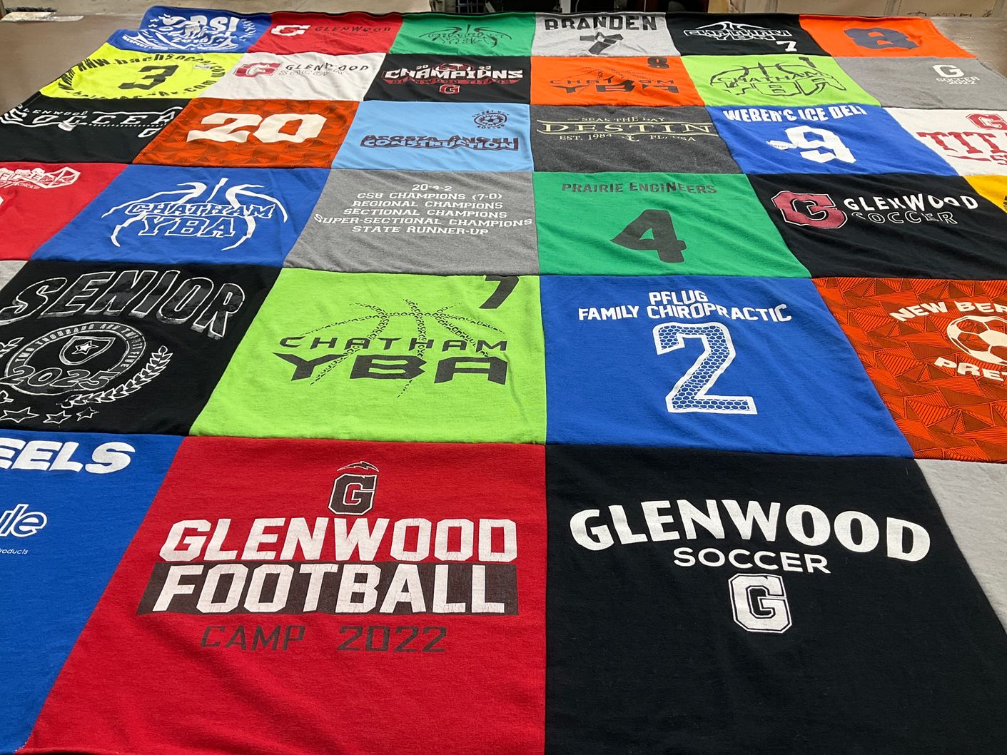 T-shirt quilt featuring glenwood football, chatham yba by Jennifer from IL
