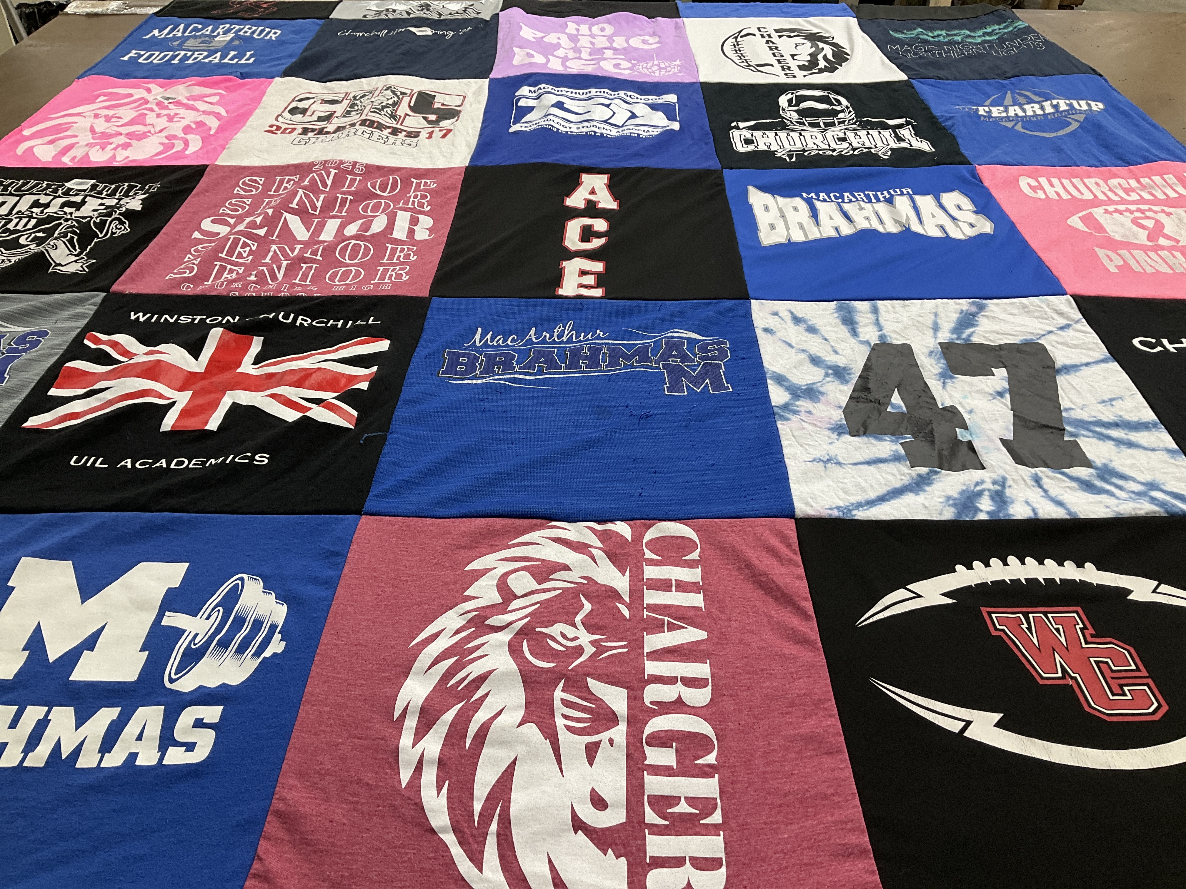 T-shirt quilt featuring macarthur chargers by Rebecca from TX