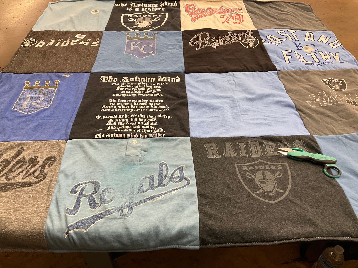 T-shirt quilt featuring kansas city royals, las vegas raiders by Jessica from IN