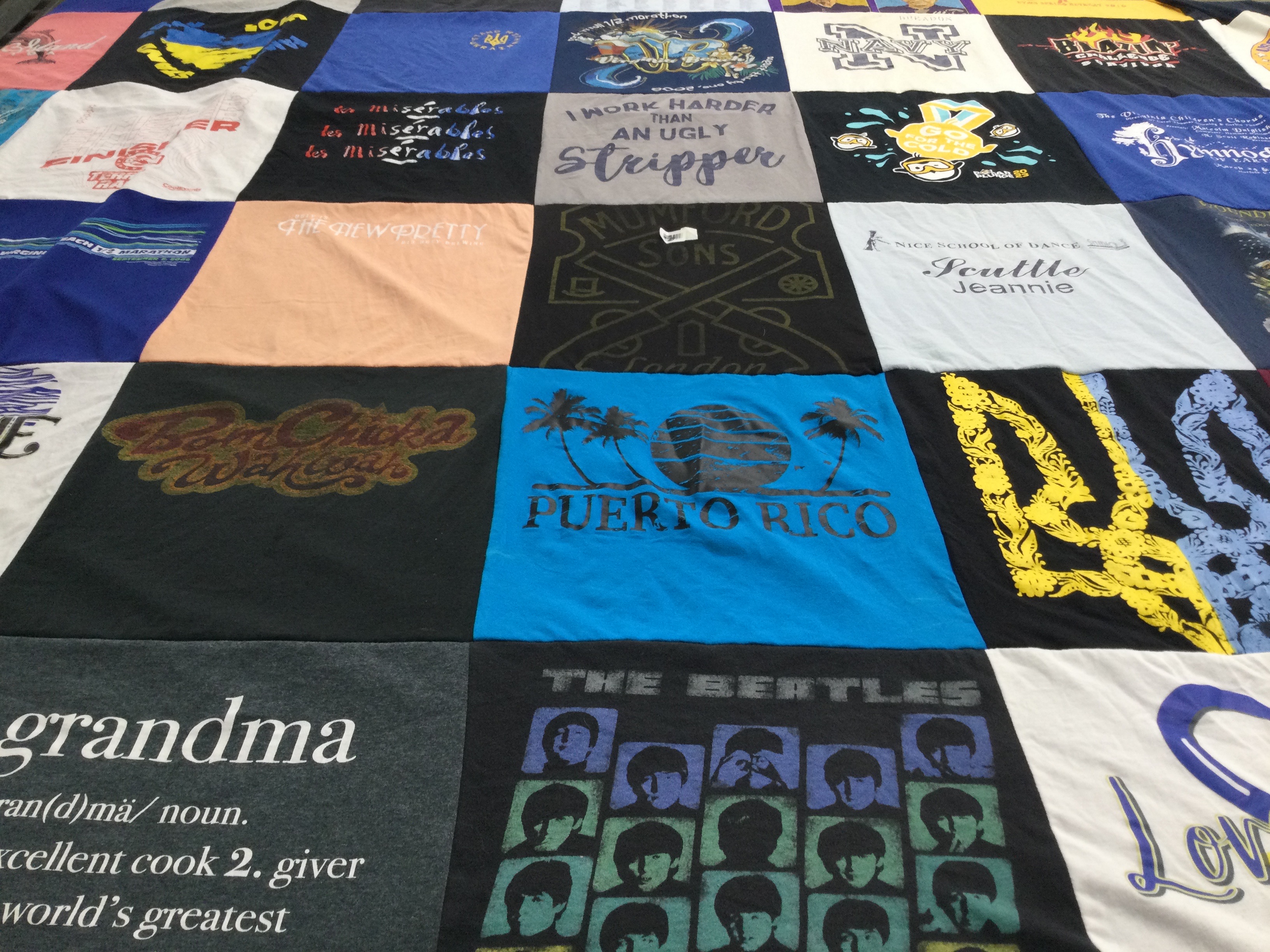 T-shirt quilt with theater, family themes by Jeannie from VA