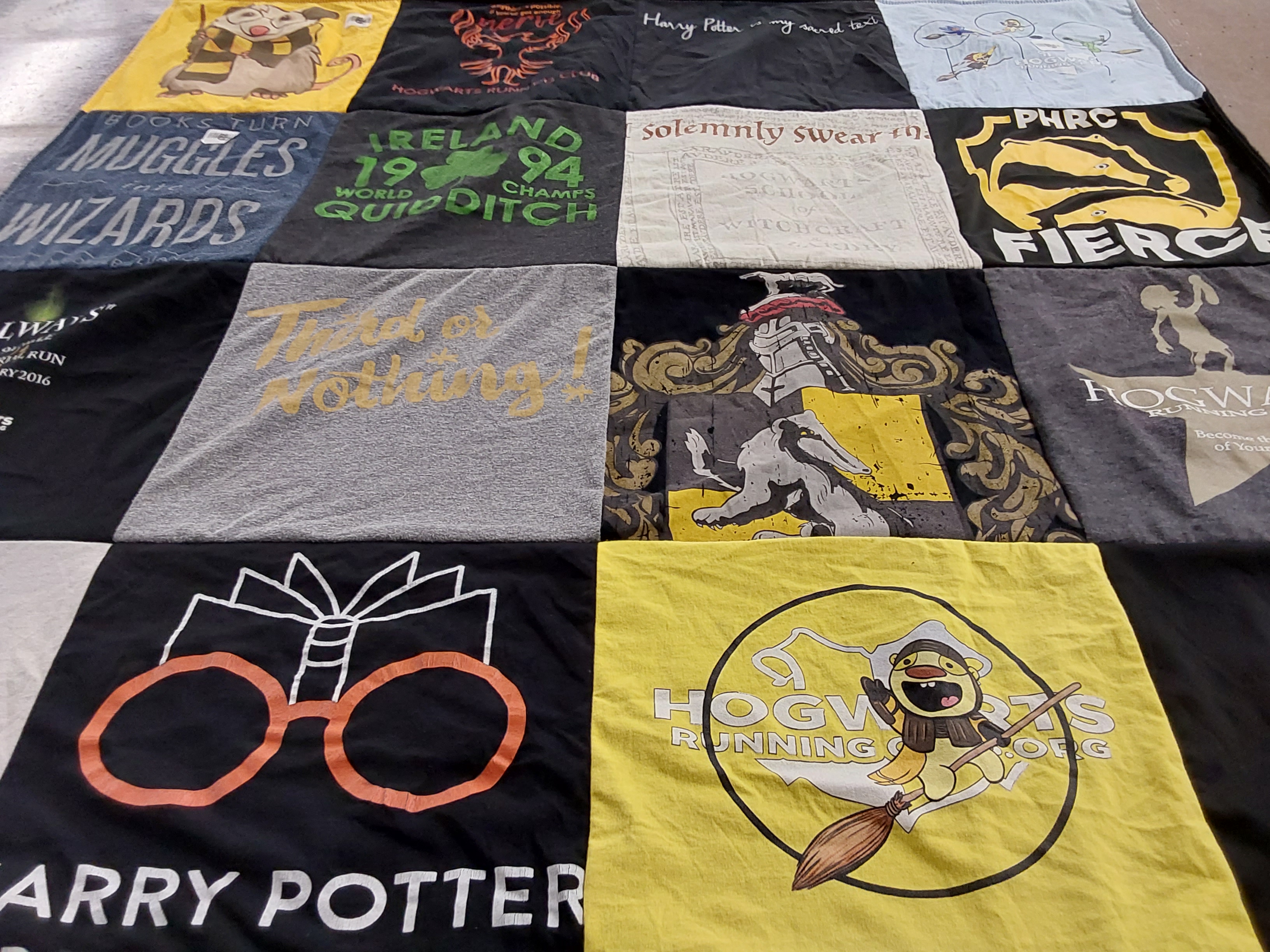 T-shirt quilt with harry potter, quidditch themes by Shae from VA
