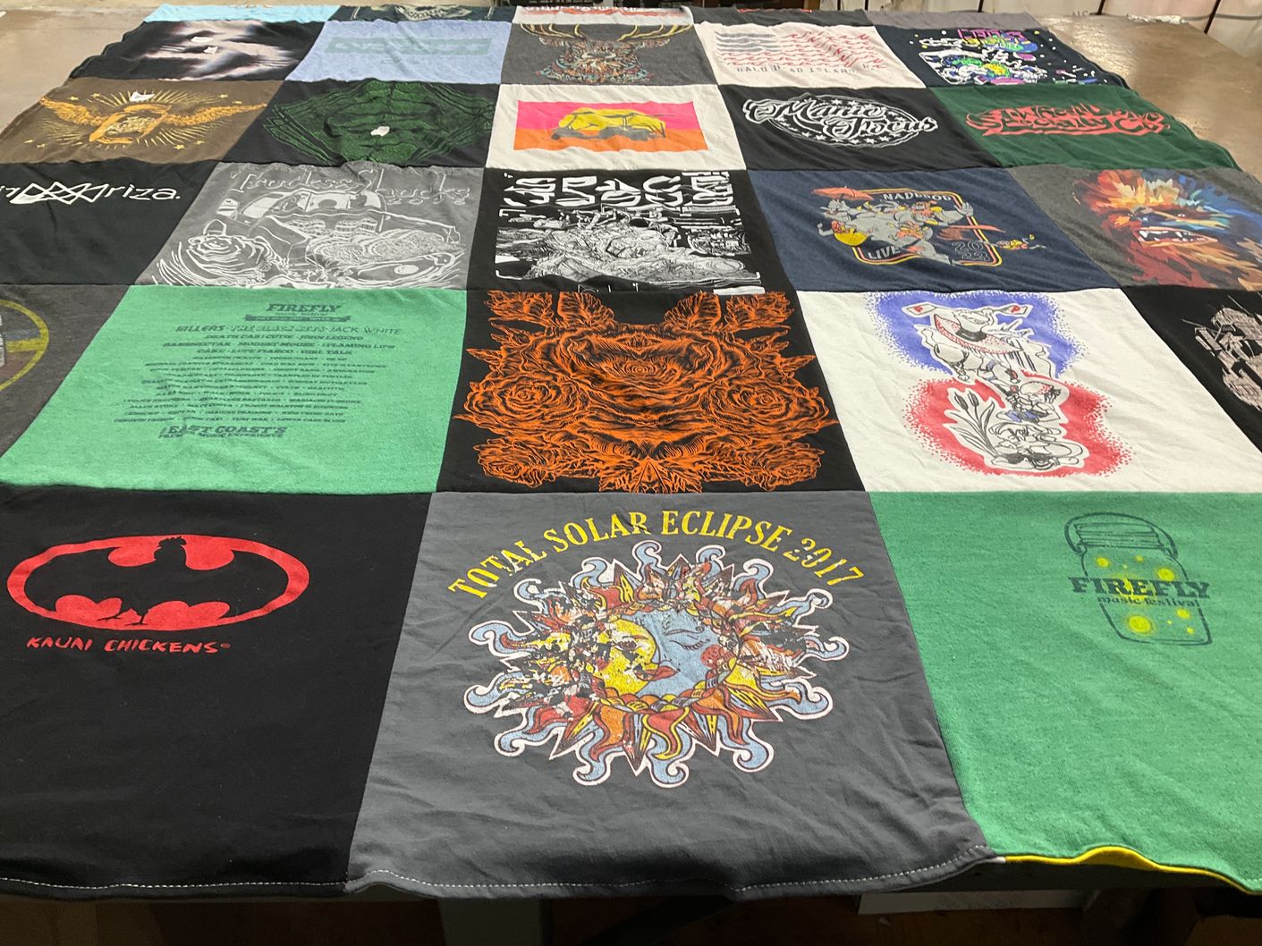T-shirt quilt with music festivals, art themes by samantha from VA