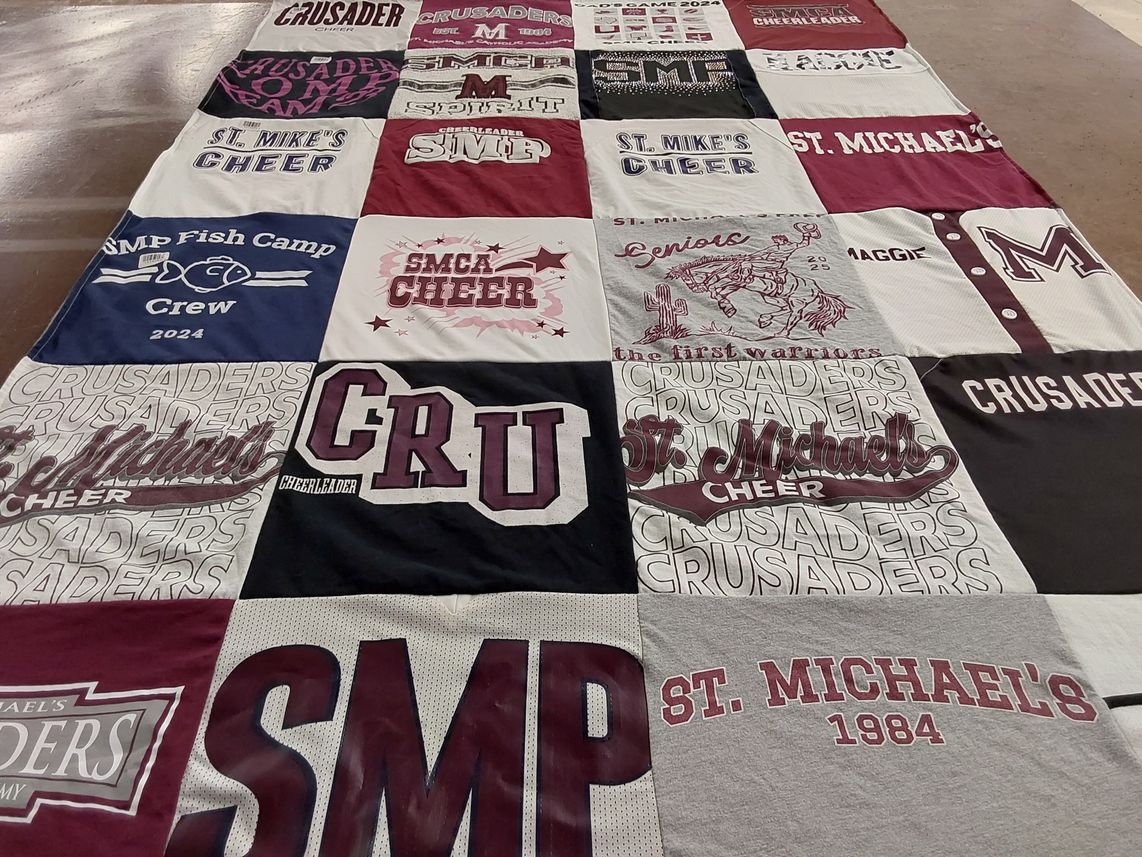 T-shirt quilt featuring st. michael's cheer, crusaders by Megan from TX