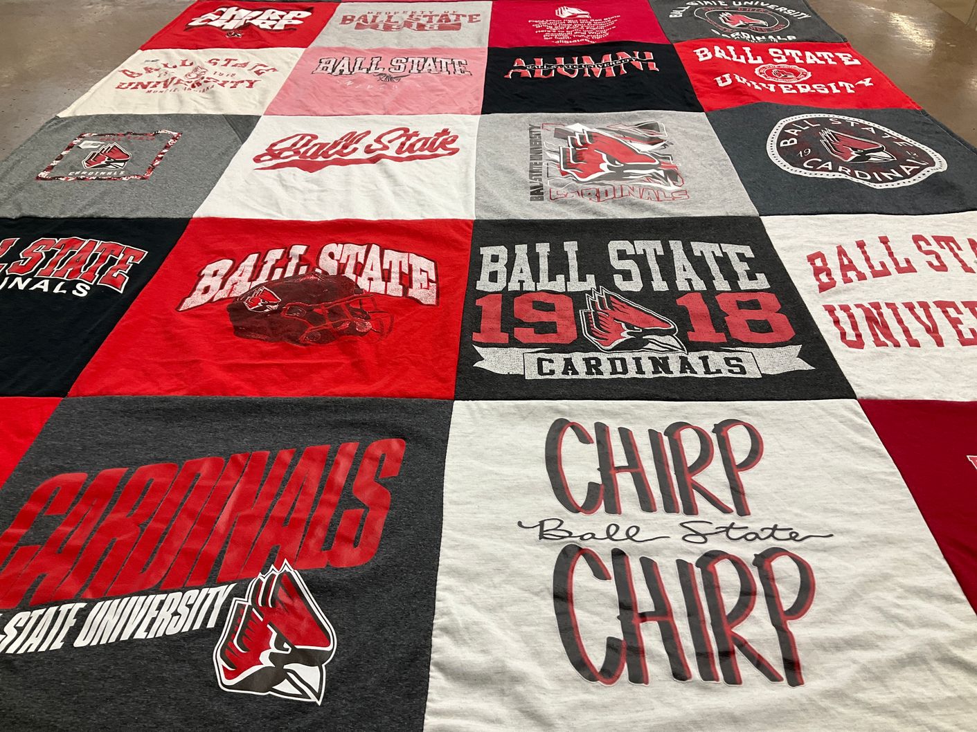 T-shirt quilt featuring ball state cardinals by Erica from IN