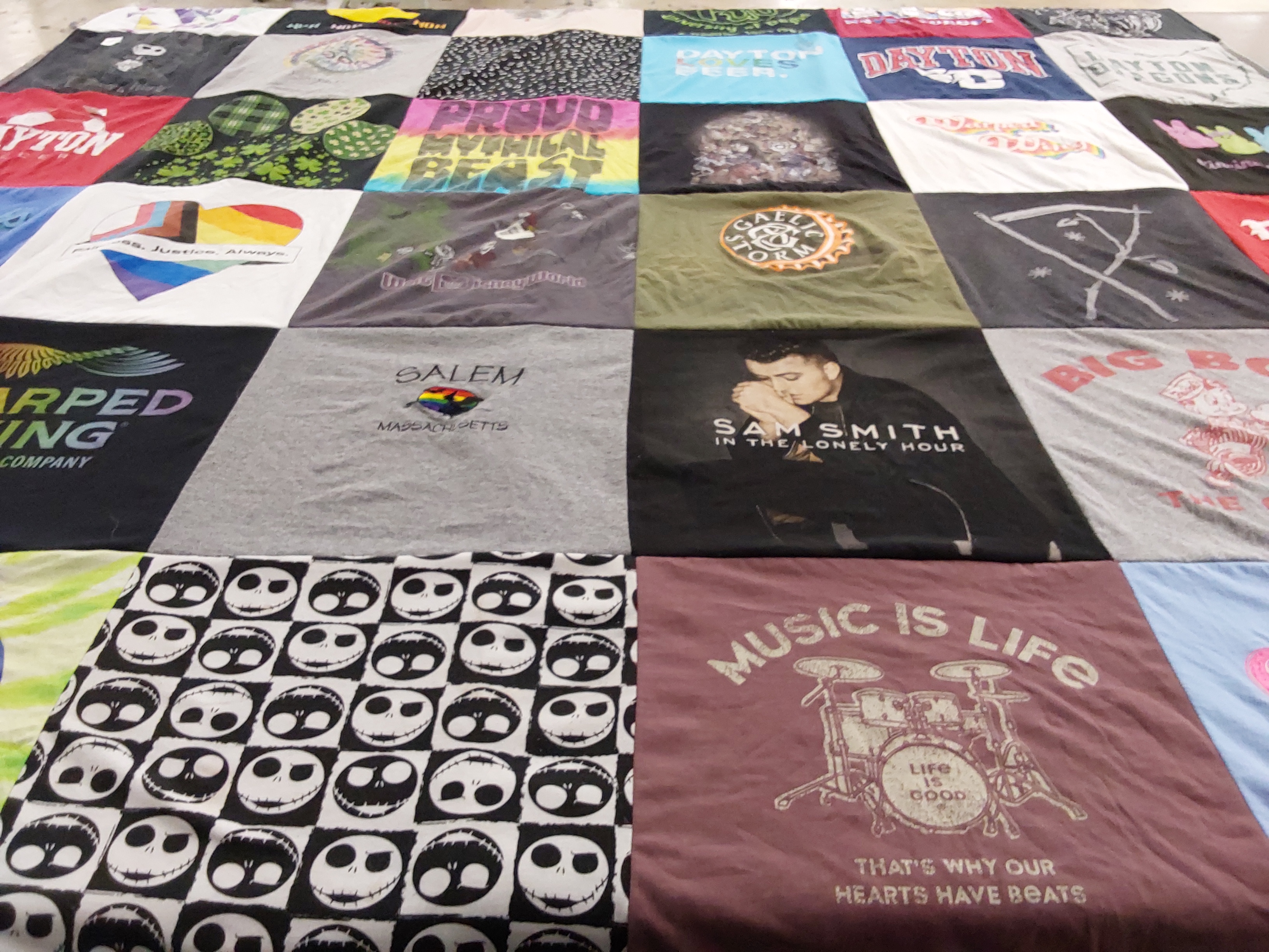 T-shirt quilt with music, arts themes by Rachel from OH