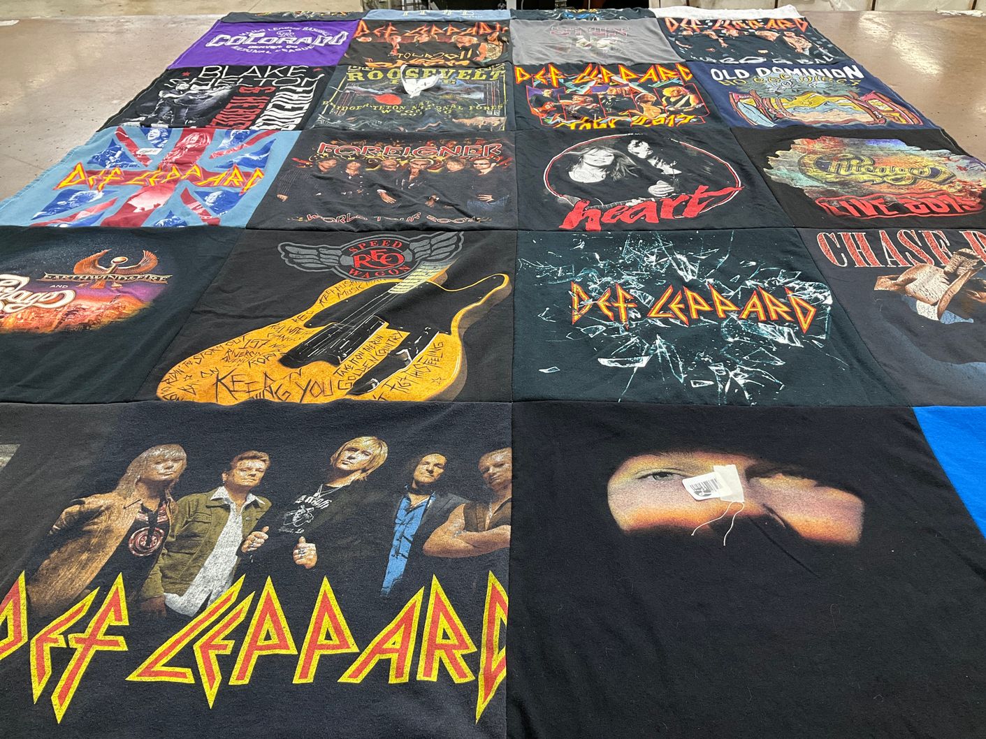 T-shirt quilt with music, rock themes by Toby from WY