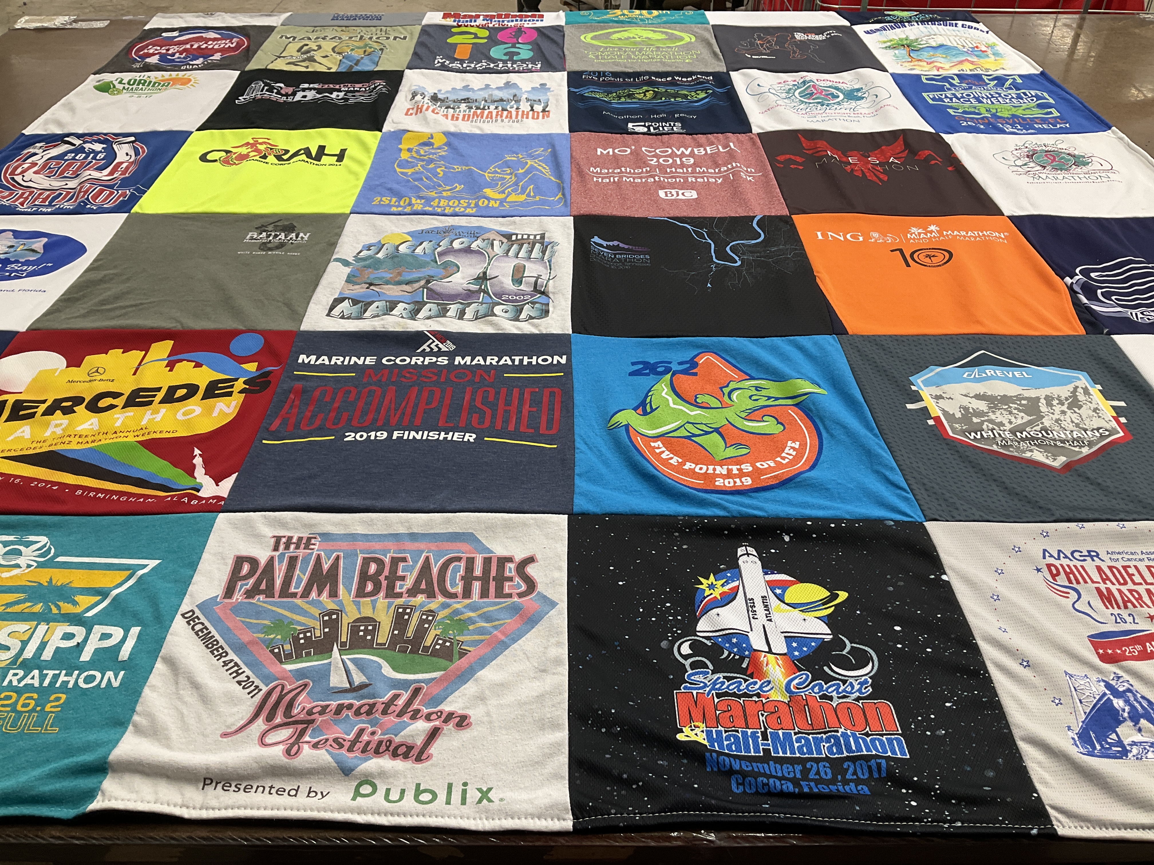 T-shirt quilt with running, marathons themes by Terri from FL
