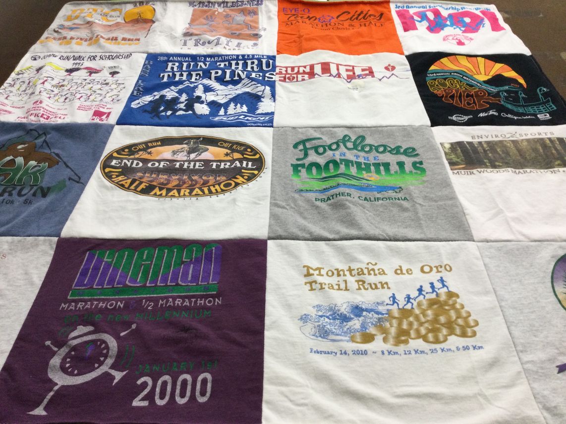 T-shirt quilt with running, marathons themes by Maia from CA