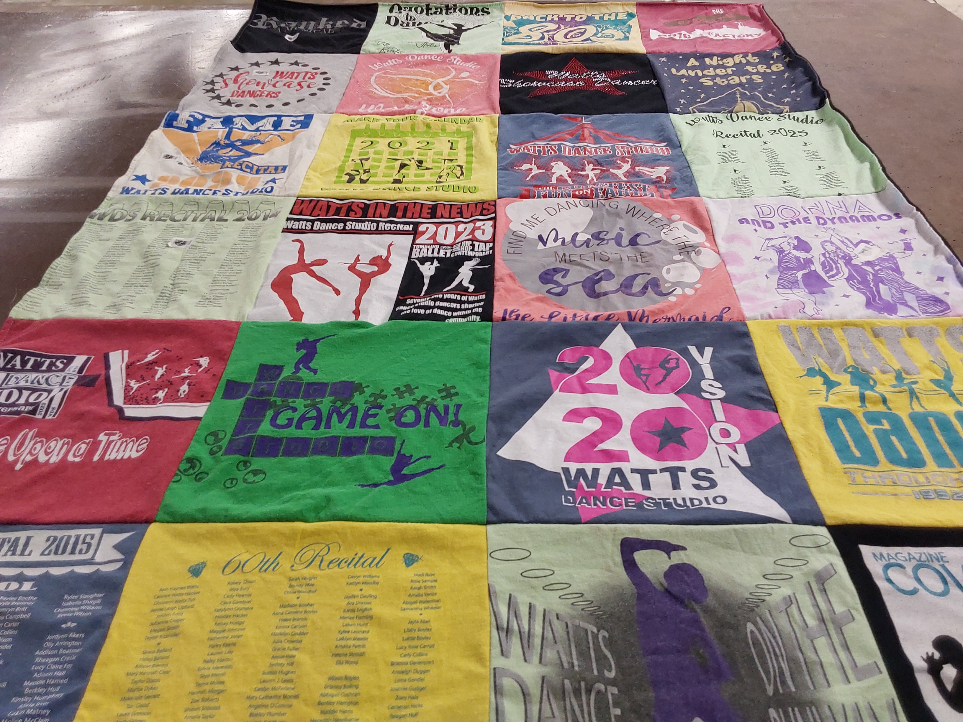 T-shirt quilt with dance, performance themes by Kacy from TN