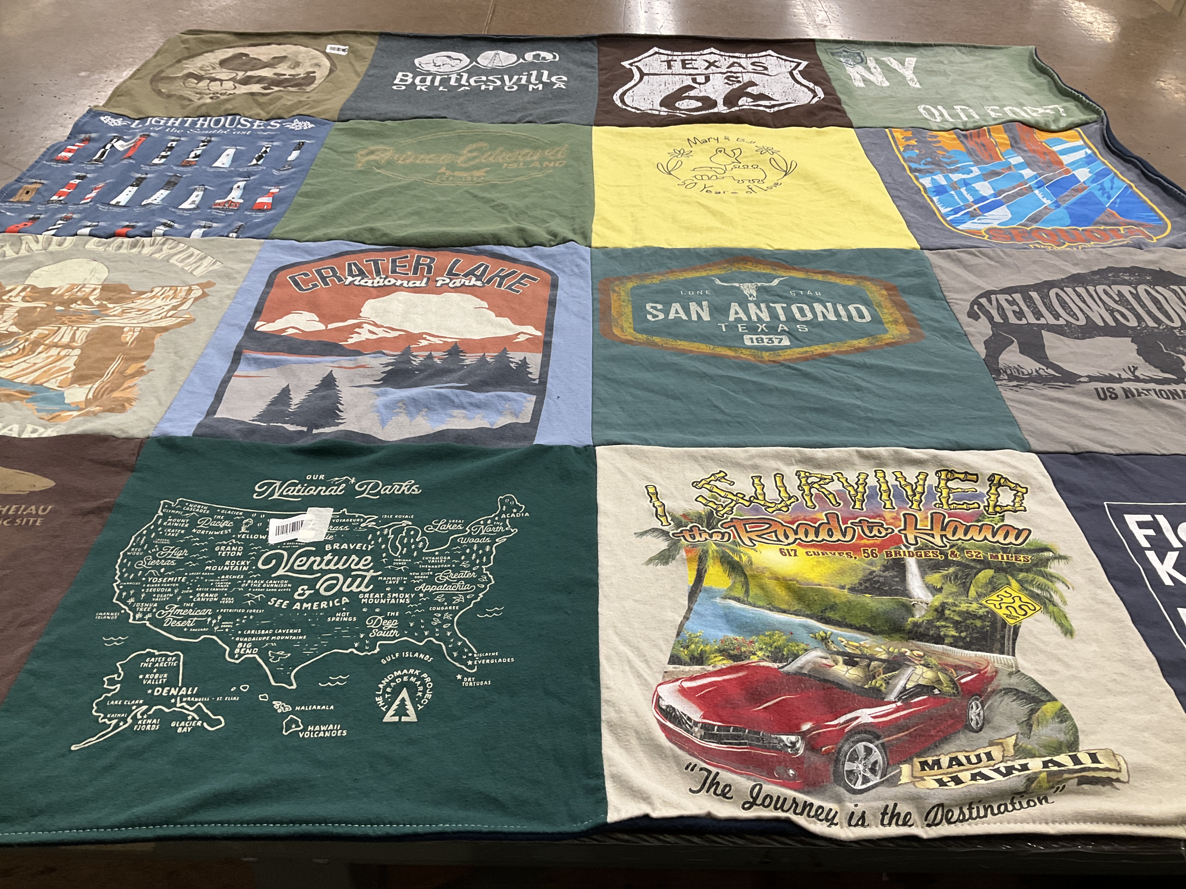 T-shirt quilt with travel, outdoors themes by Kristen from FL
