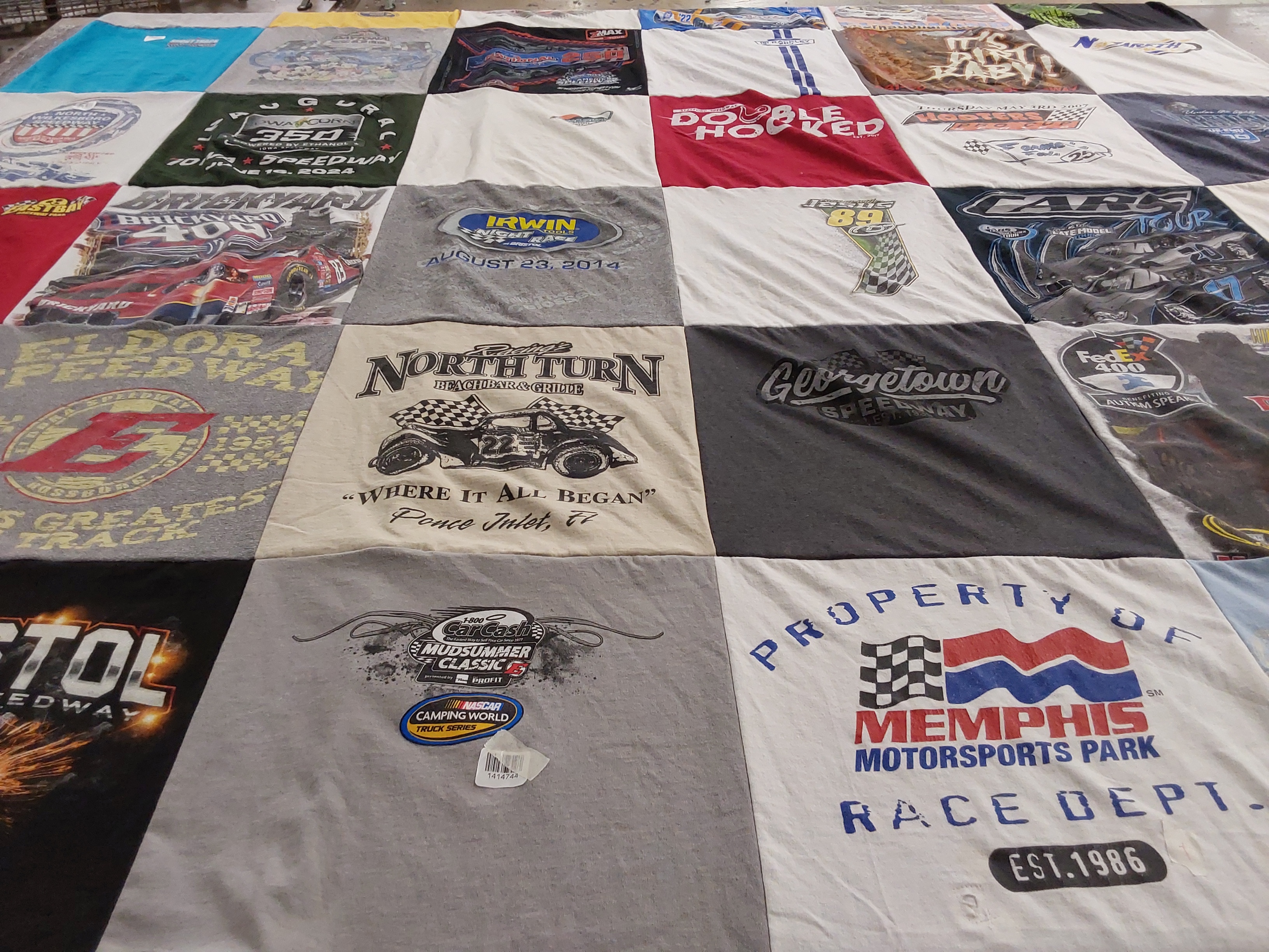 T-shirt quilt with racing, motorsports themes by Tim from VA