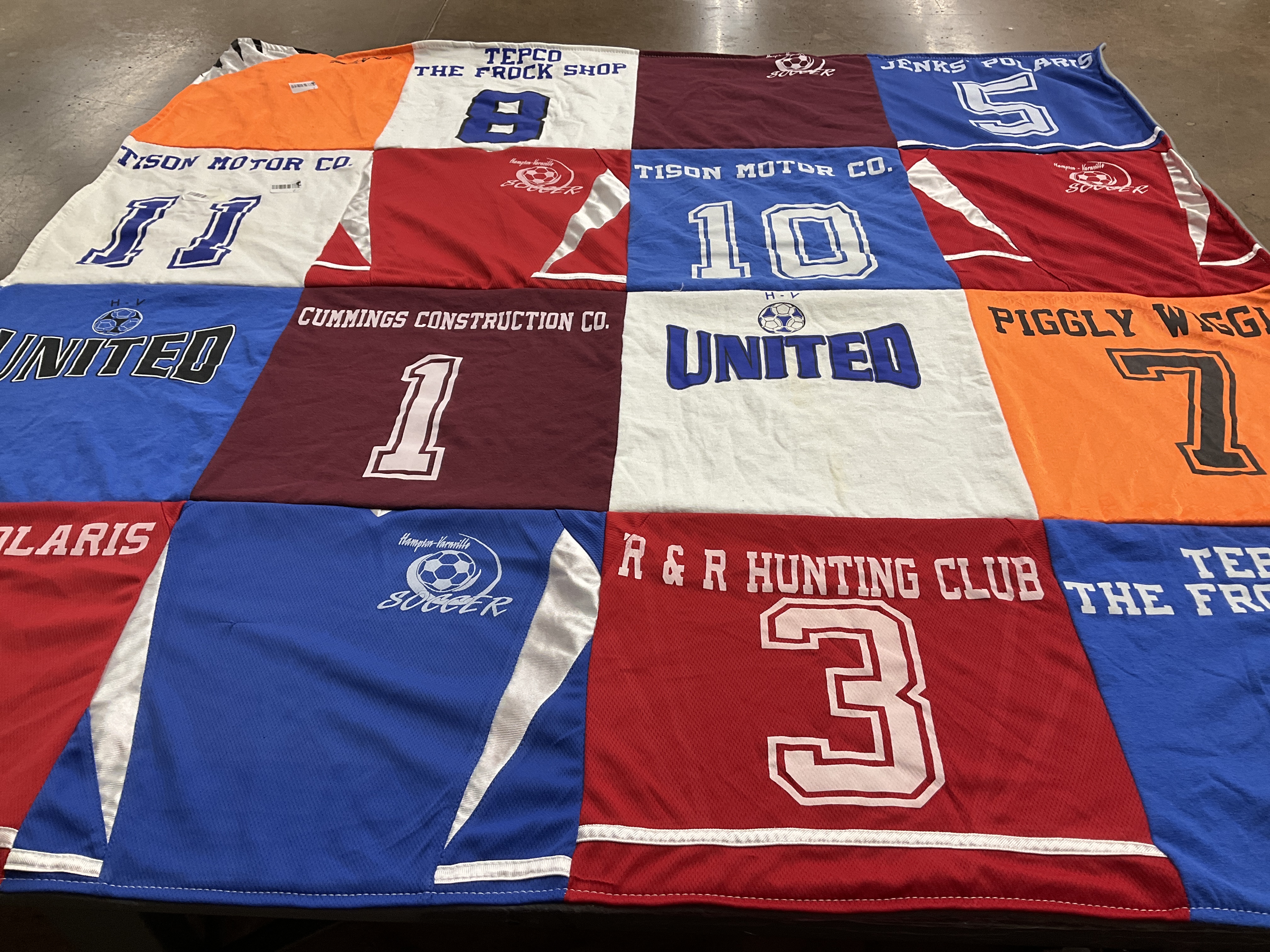 T-shirt quilt with sports, soccer themes by Lyndsey from SC