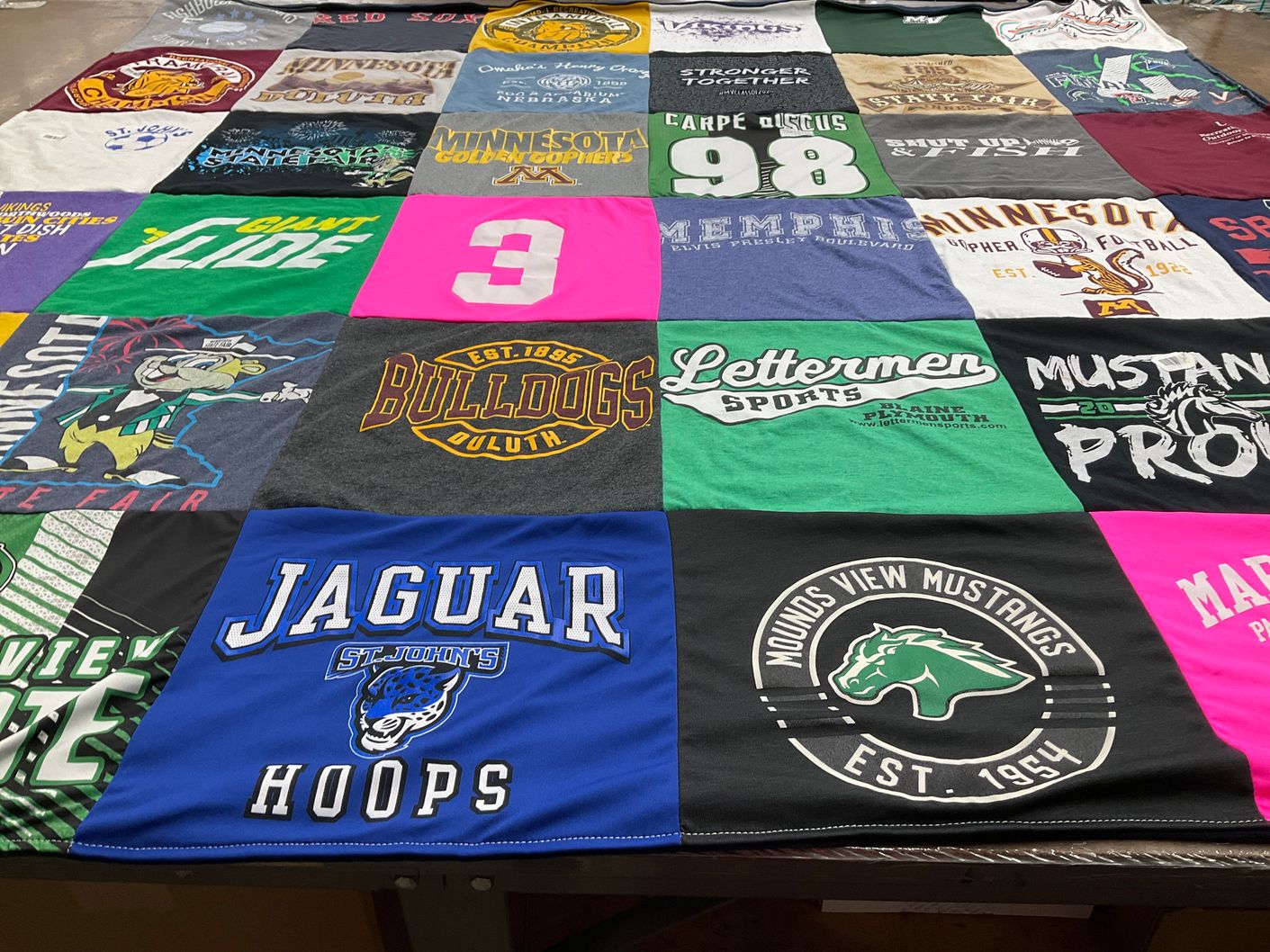 T-shirt quilt featuring mounds view mustangs, st john's university basketball by Bridget from MN