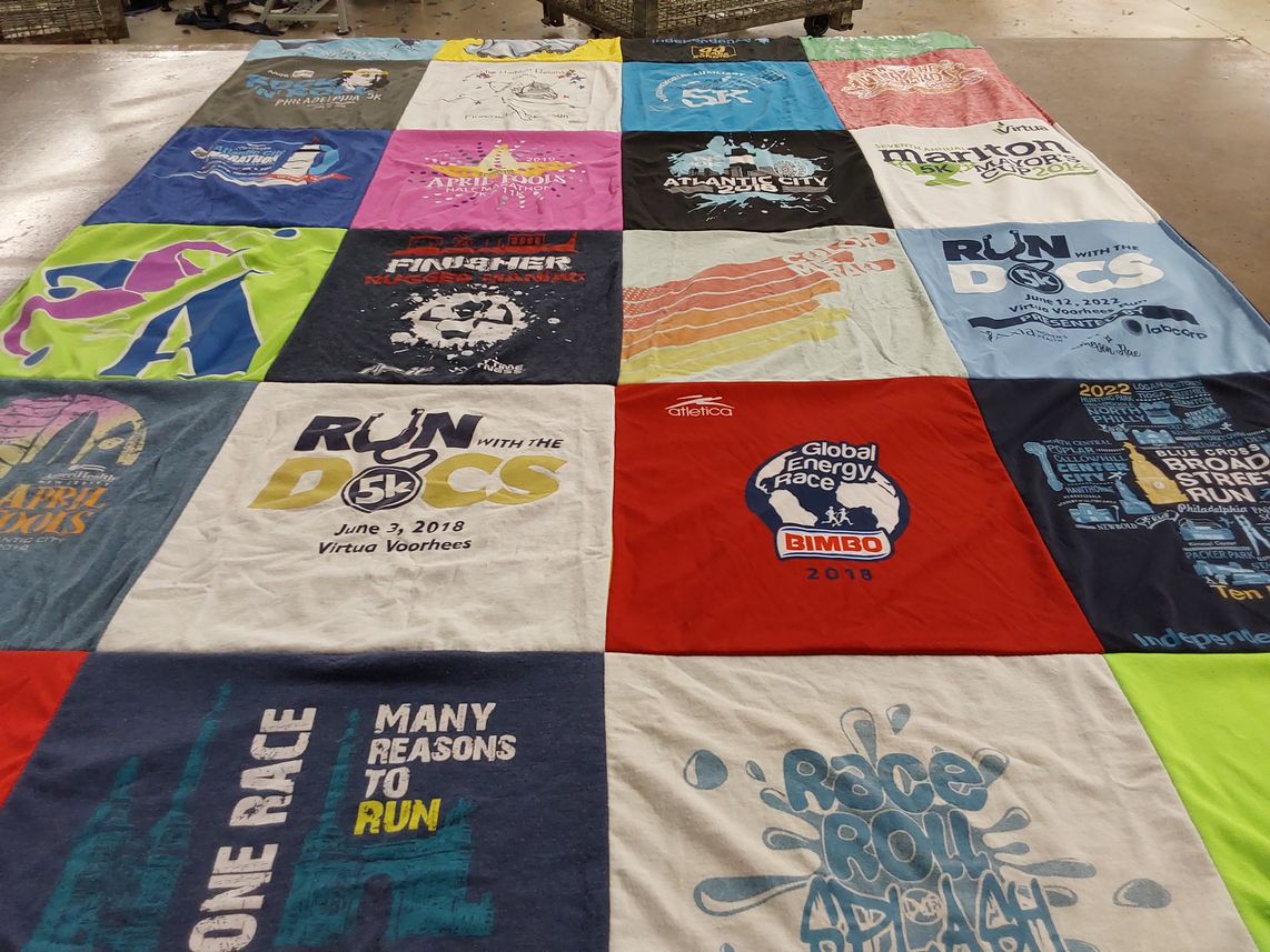 T-shirt quilt with running, fitness themes by Lisa from NJ