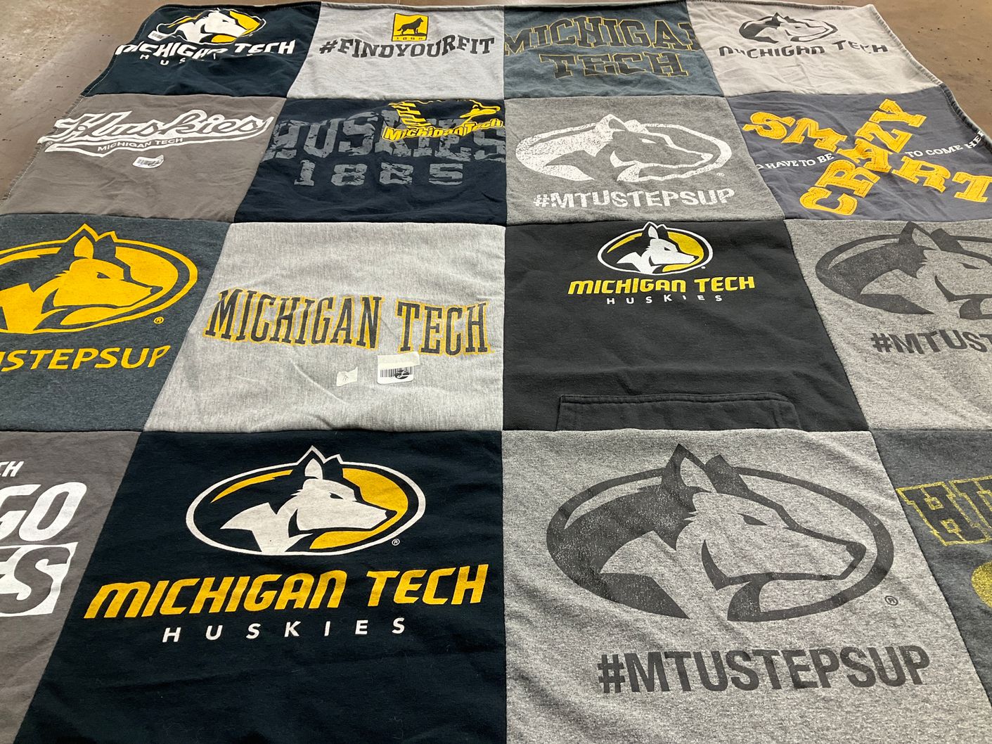 T-shirt quilt featuring michigan tech huskies by Crystal from MI
