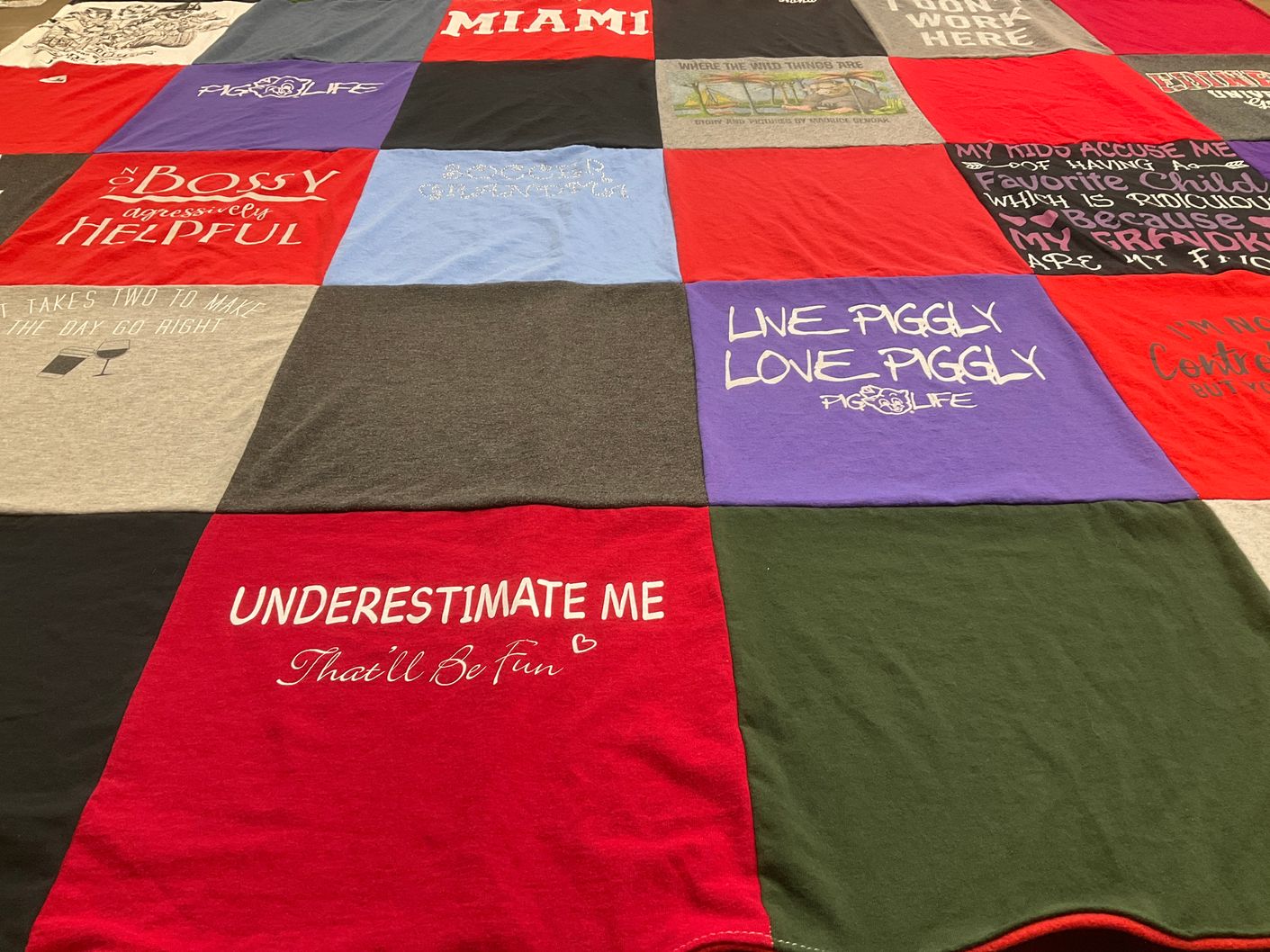 T-shirt quilt with humor, life themes by ANITA from OH