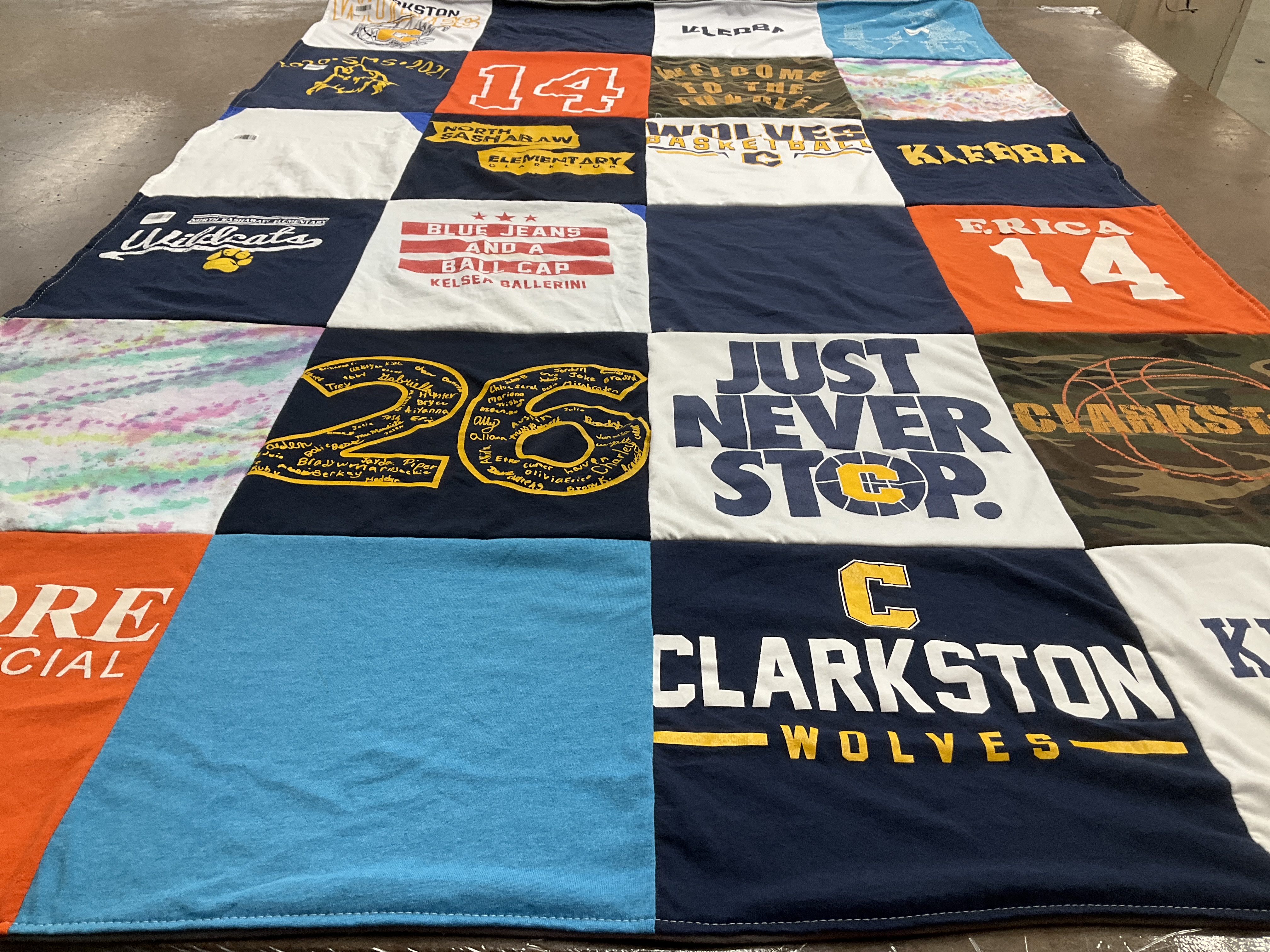 T-shirt quilt featuring clarkston wolves, wildcats by Jeanna from MI