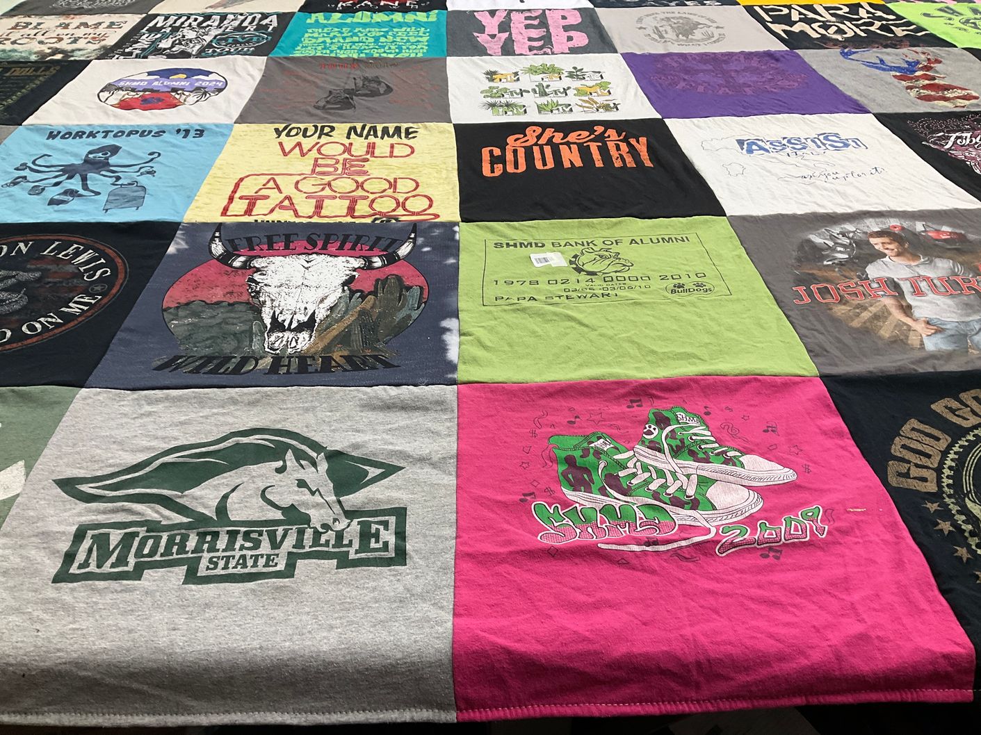 T-shirt quilt from morrisville state university by Ashton from NY