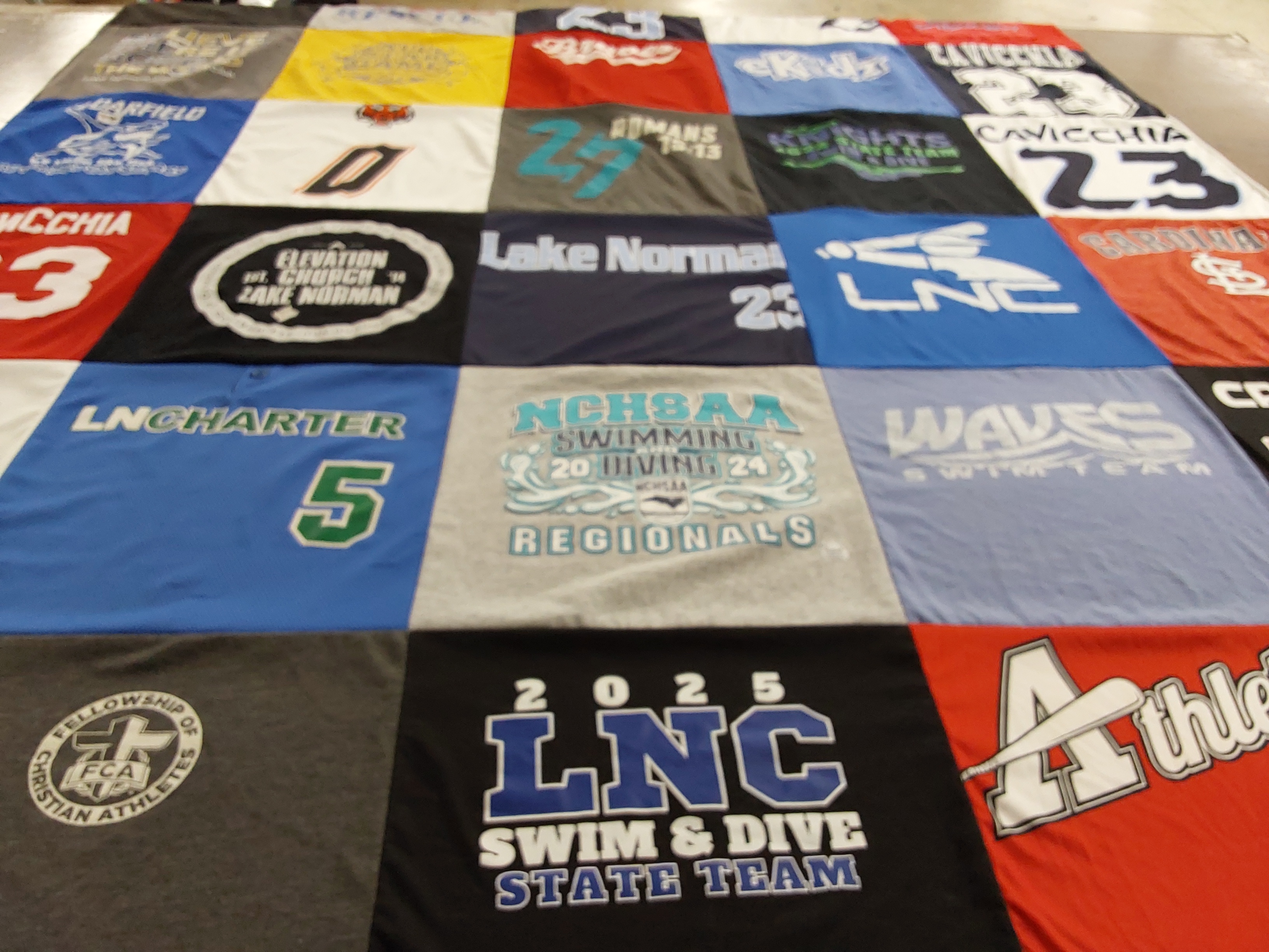 T-shirt quilt featuring linc swim and dive team by Tiffany from NC