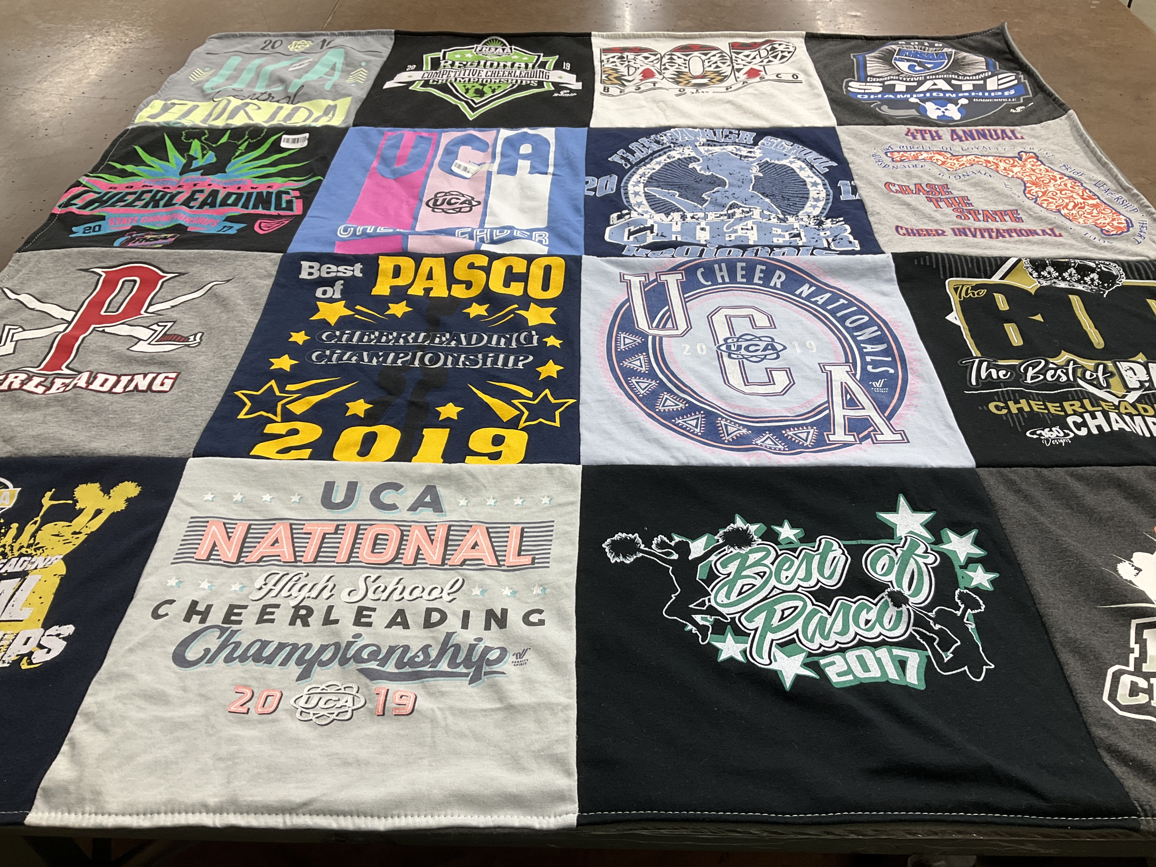 T-shirt quilt with cheerleading themes by ALLISON from FL