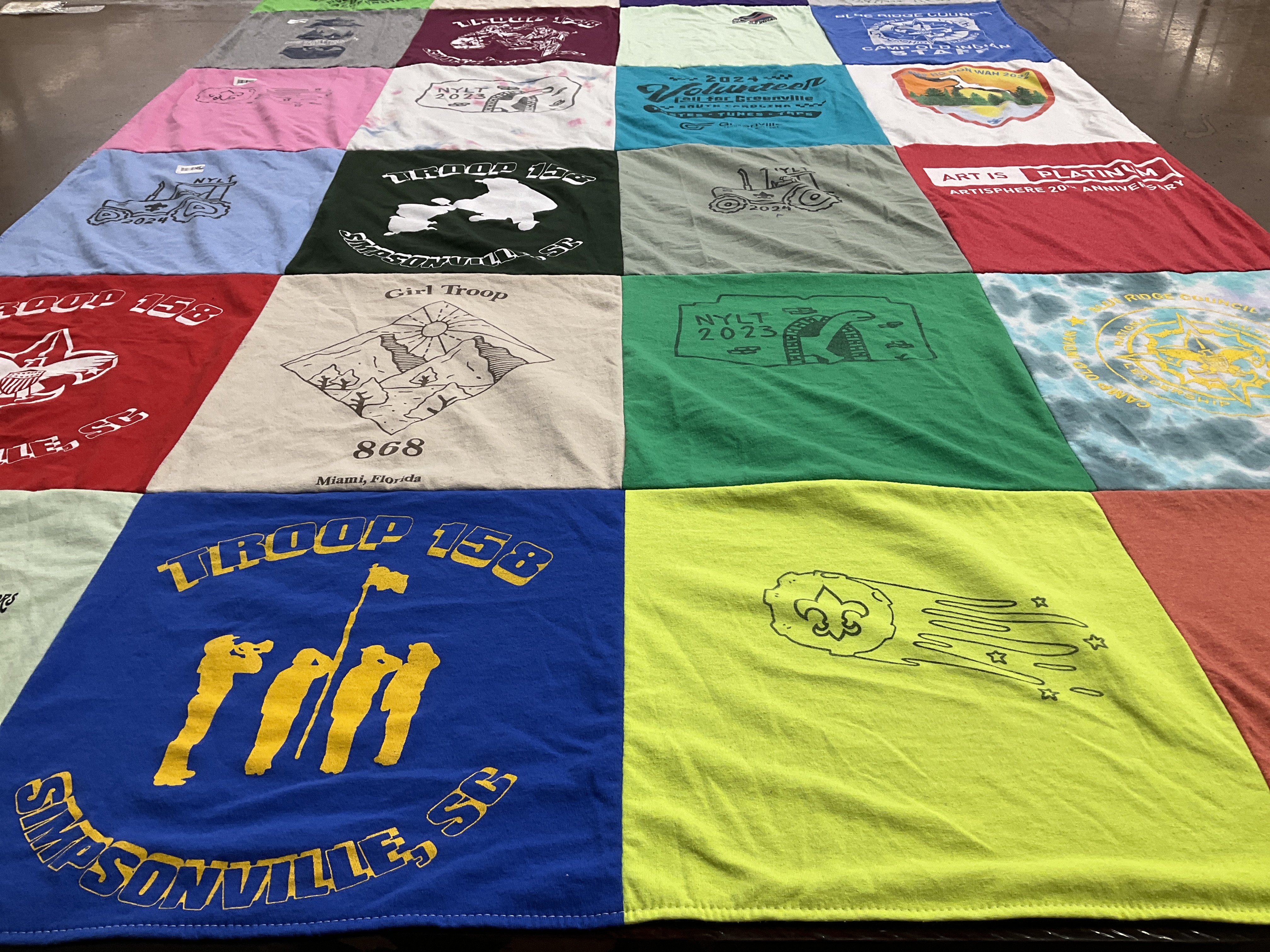 T-shirt quilt with scouting, volunteering themes by Casey from SC