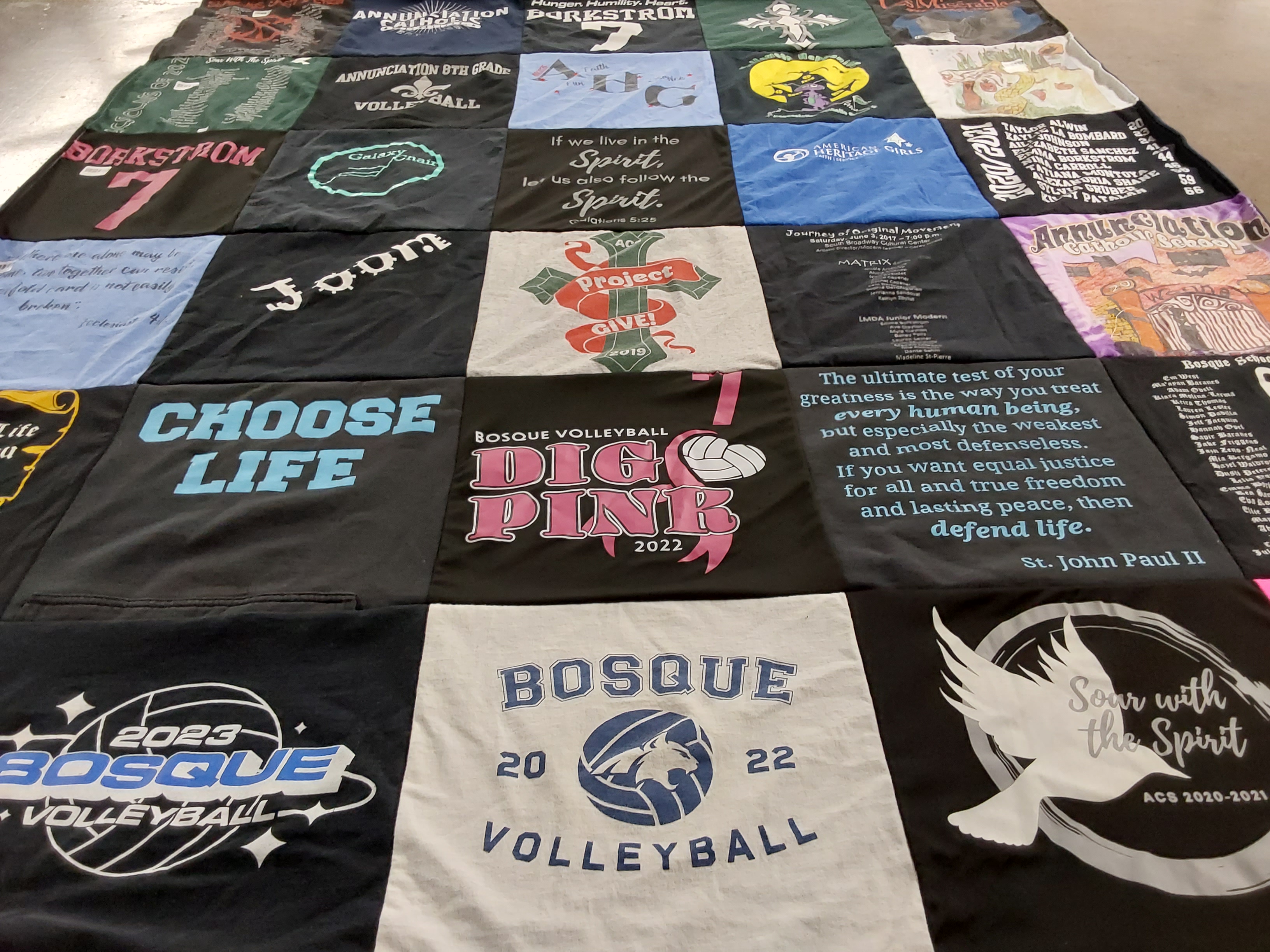 T-shirt quilt featuring bosque volleyball by Amy from NM
