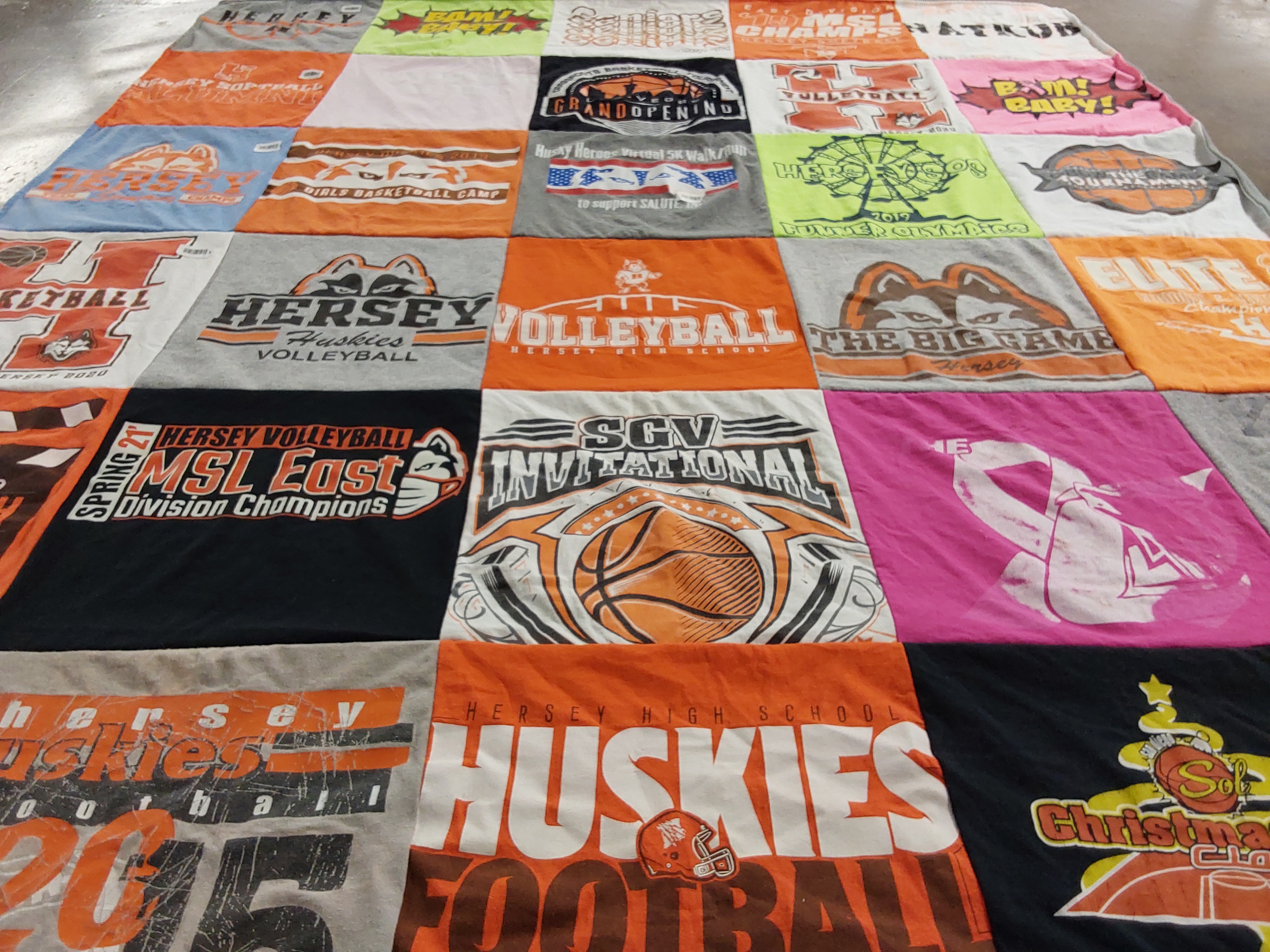 T-shirt quilt featuring hershey huskies football, hershey volleyball by Cathy from MI