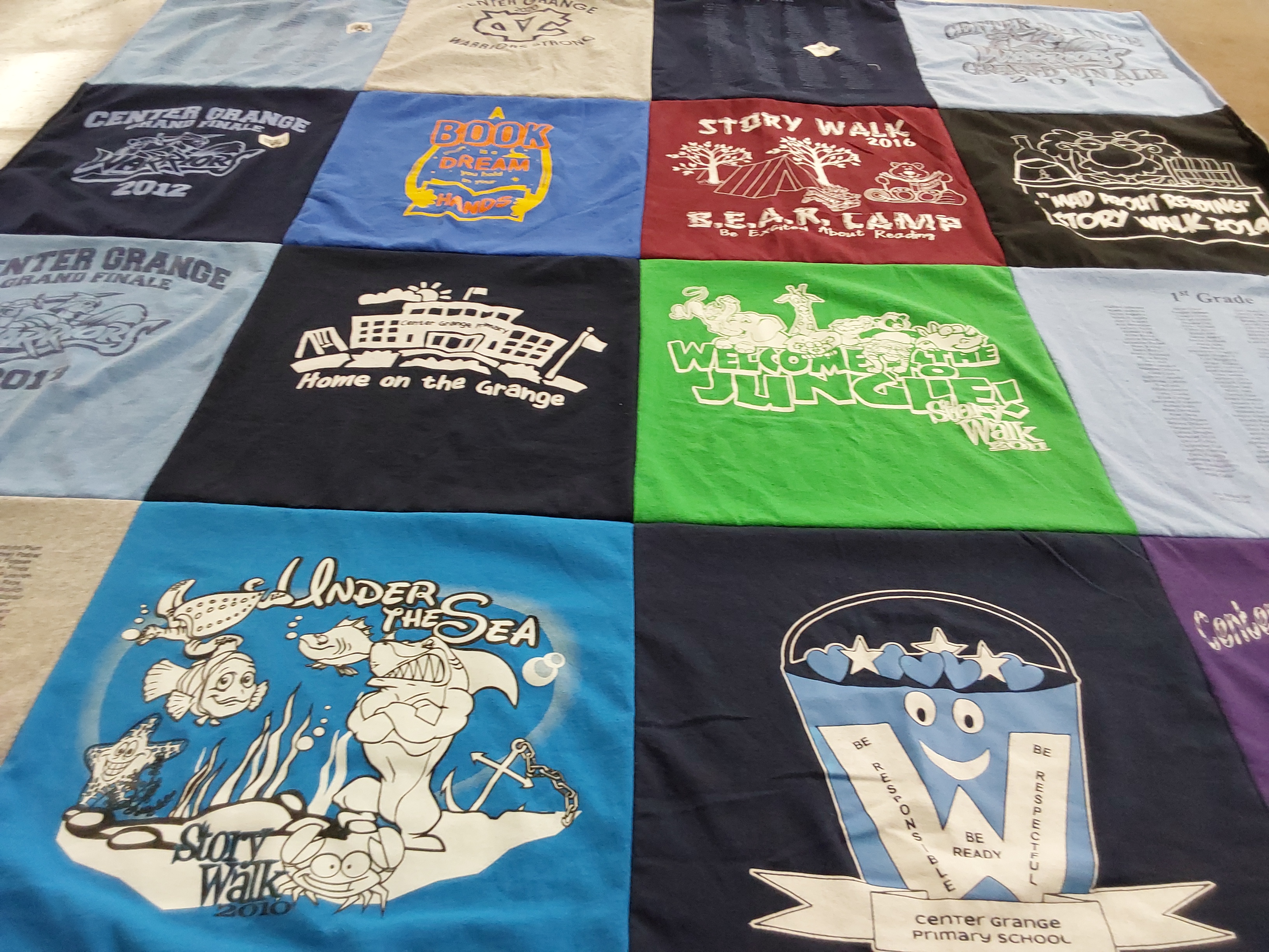 T-shirt quilt from center grange primary school by Andrea from PA