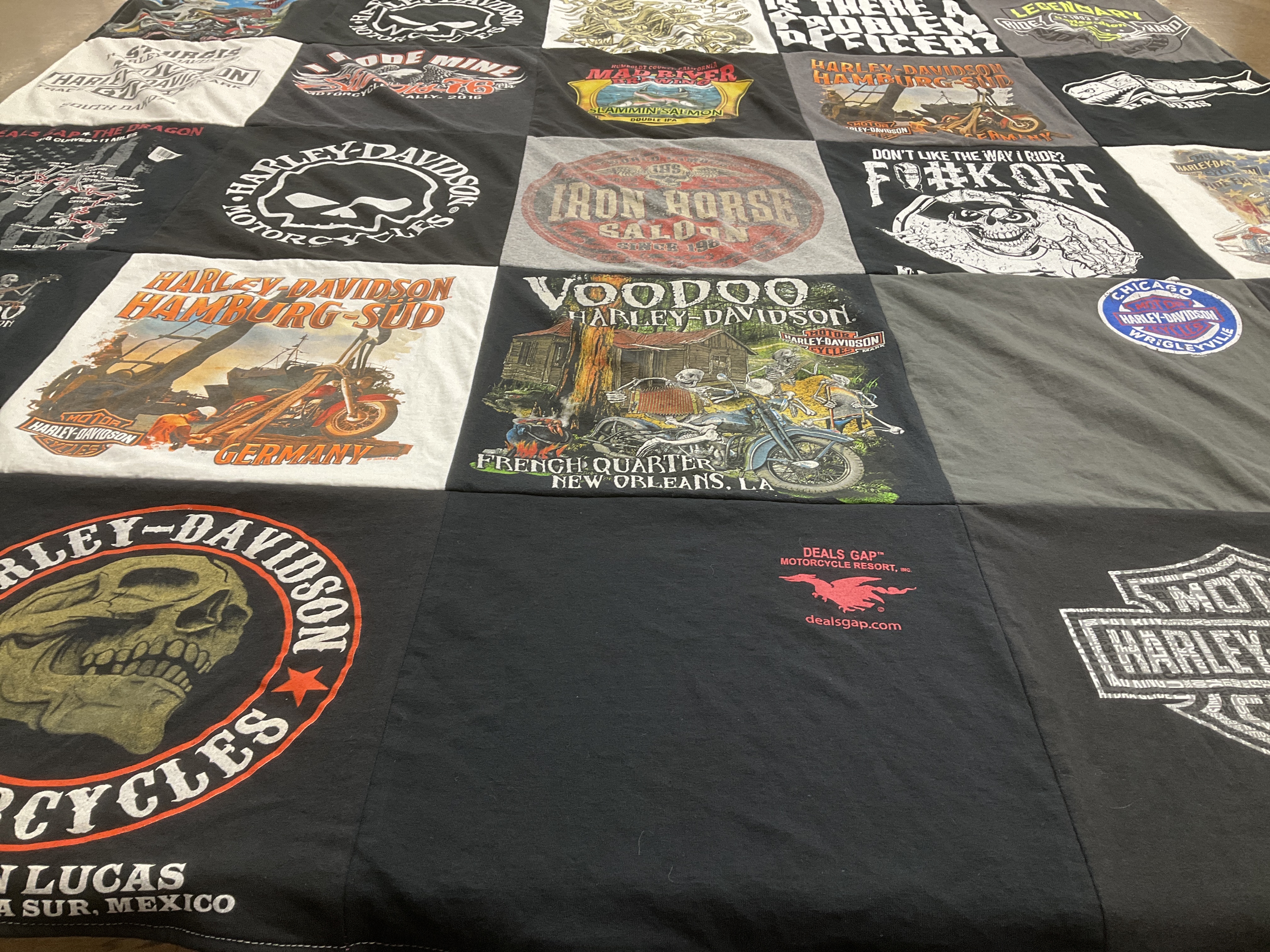 T-shirt quilt with motorcycles, motorcycle culture themes by Chris from UT