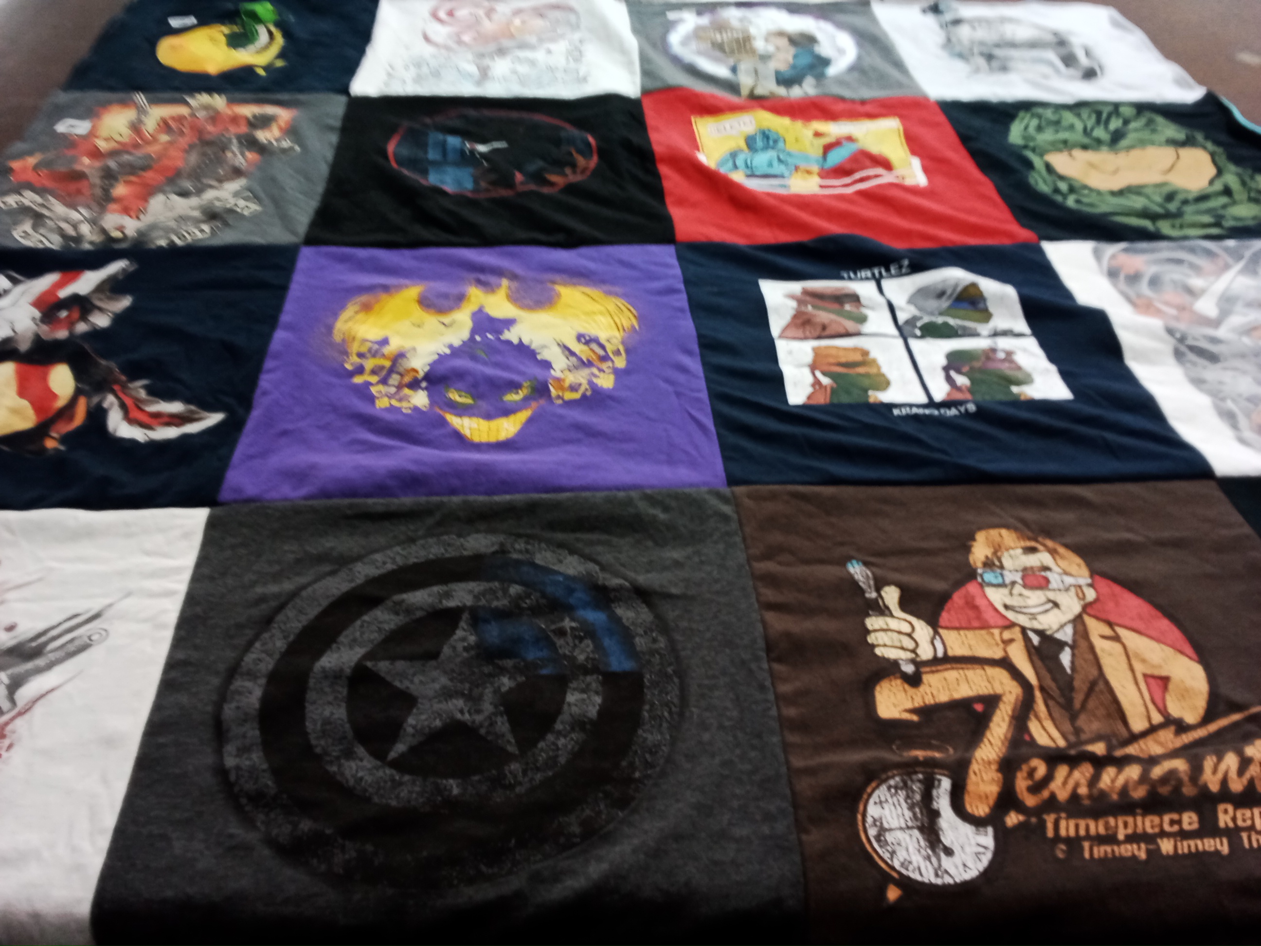 T-shirt quilt with comics, cartoons themes by Tyler from FL