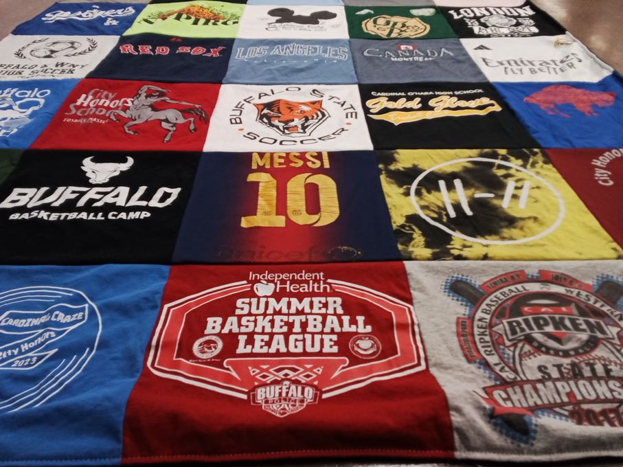 T-shirt quilt featuring buffalo state university, buffalo red socks by Hilary from NY