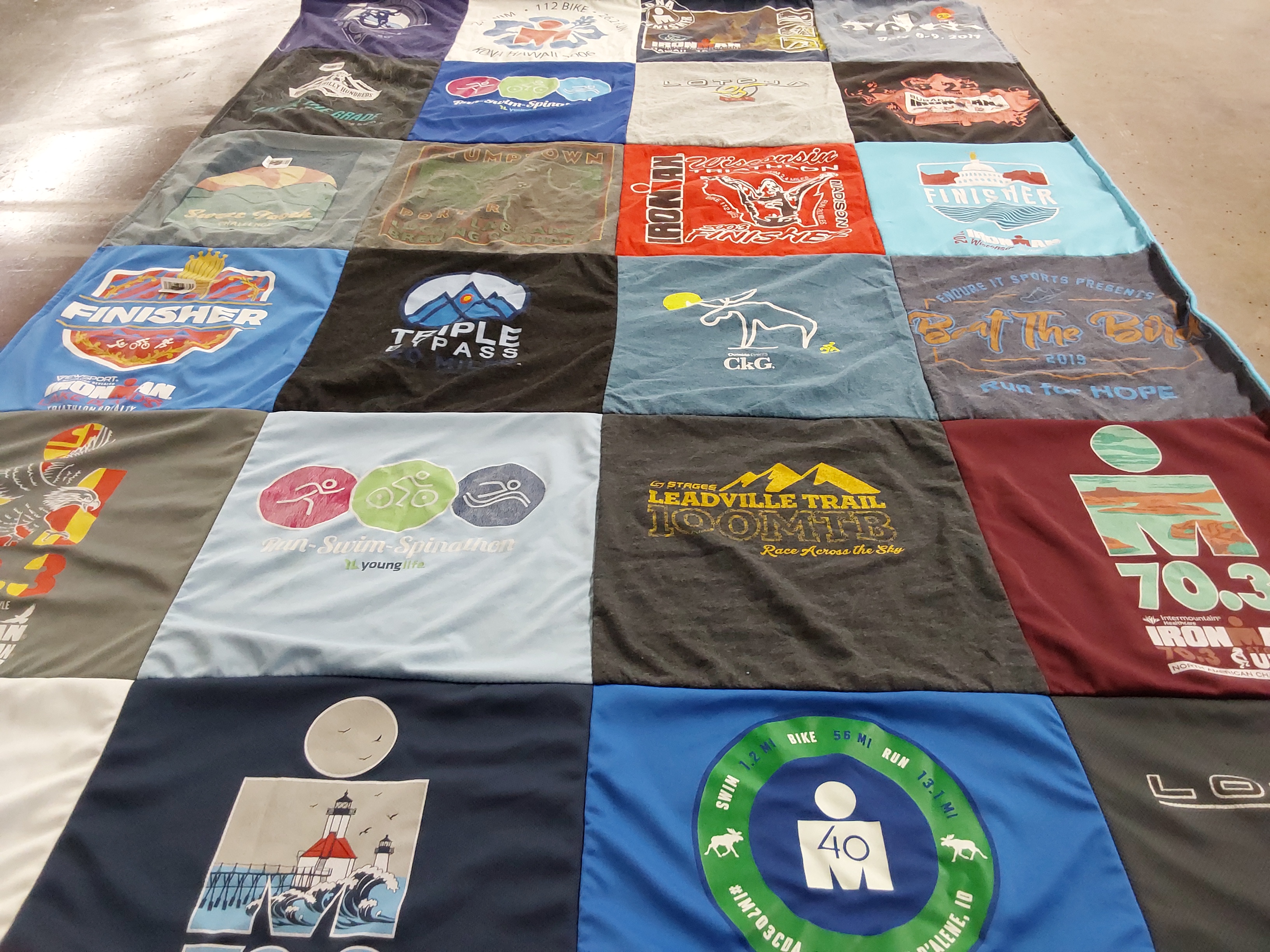 T-shirt quilt with triathlon, running themes by Erin from UT