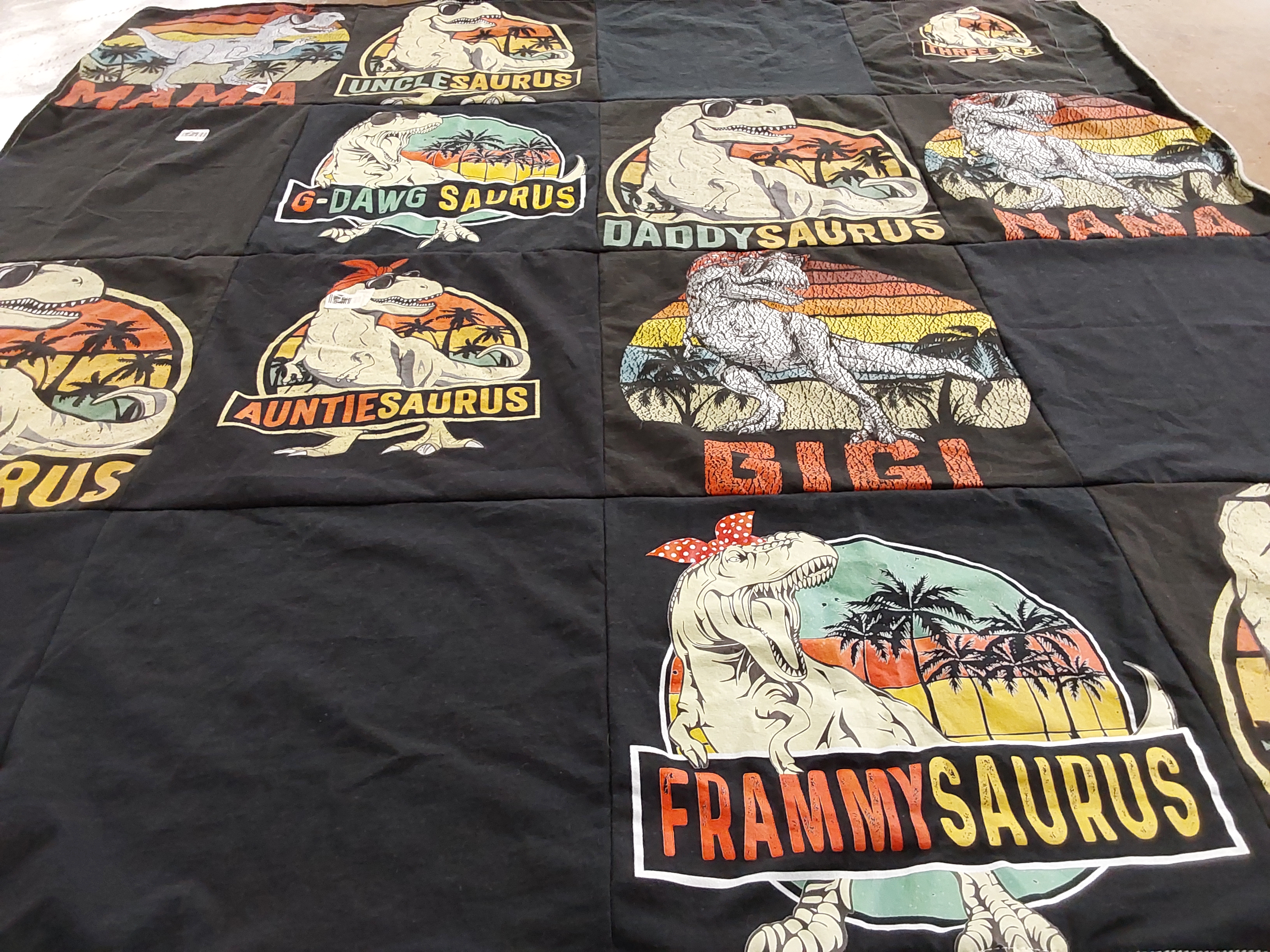 T-shirt quilt with family, humor themes by Linda from NY