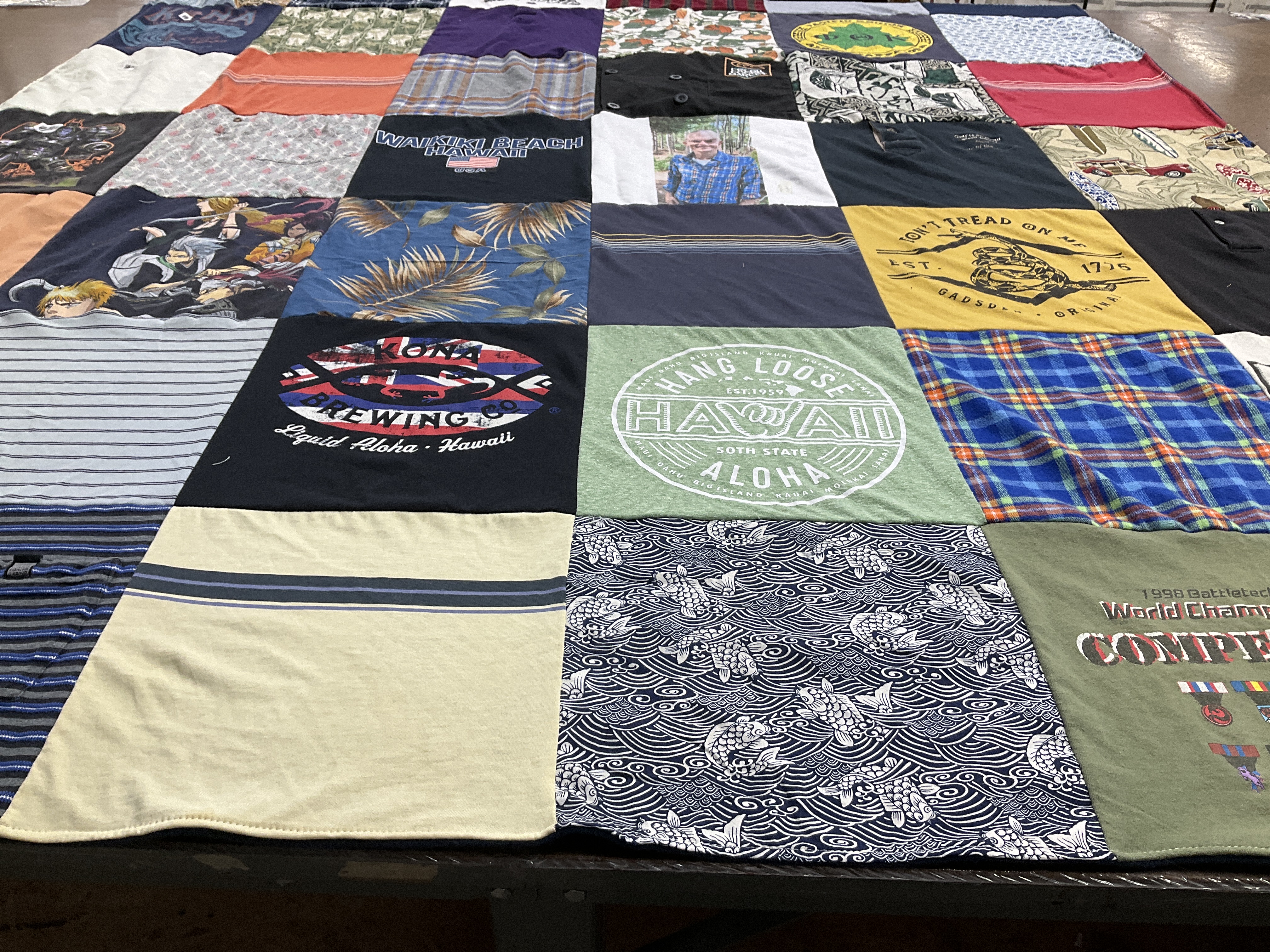 T-shirt quilt with surfing, beach culture themes by Carlie Patrice from NC