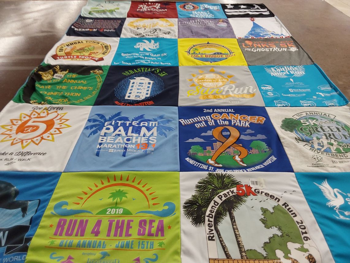 T-shirt quilt with running, health themes by Adrianne from FL
