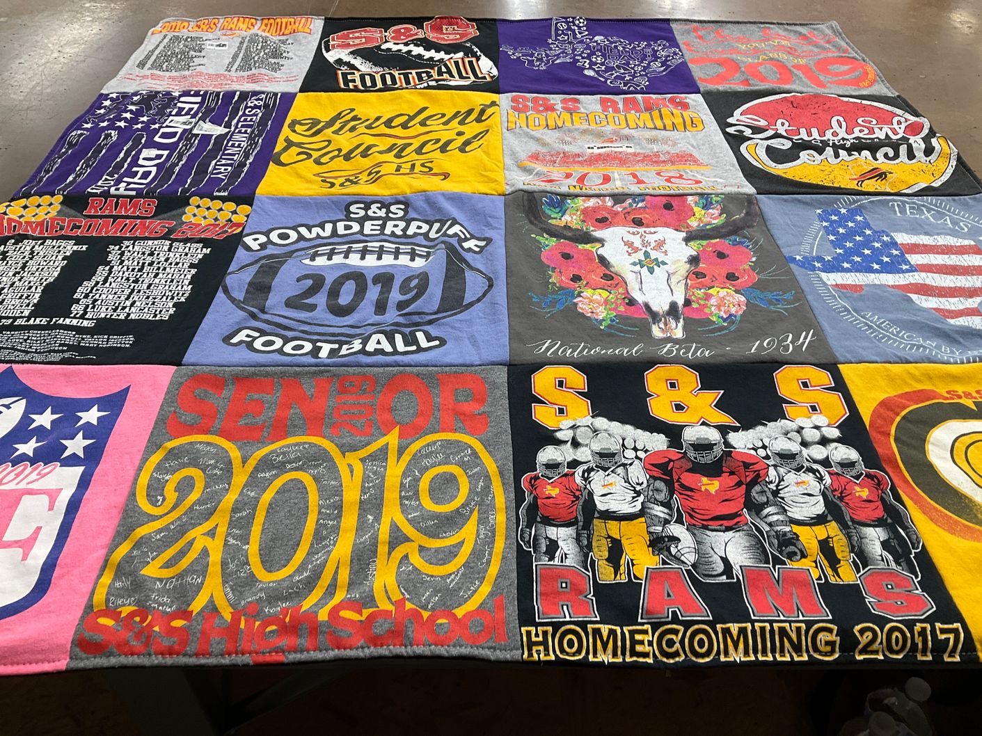 T-shirt quilt featuring s & s rams by Sarah from OK