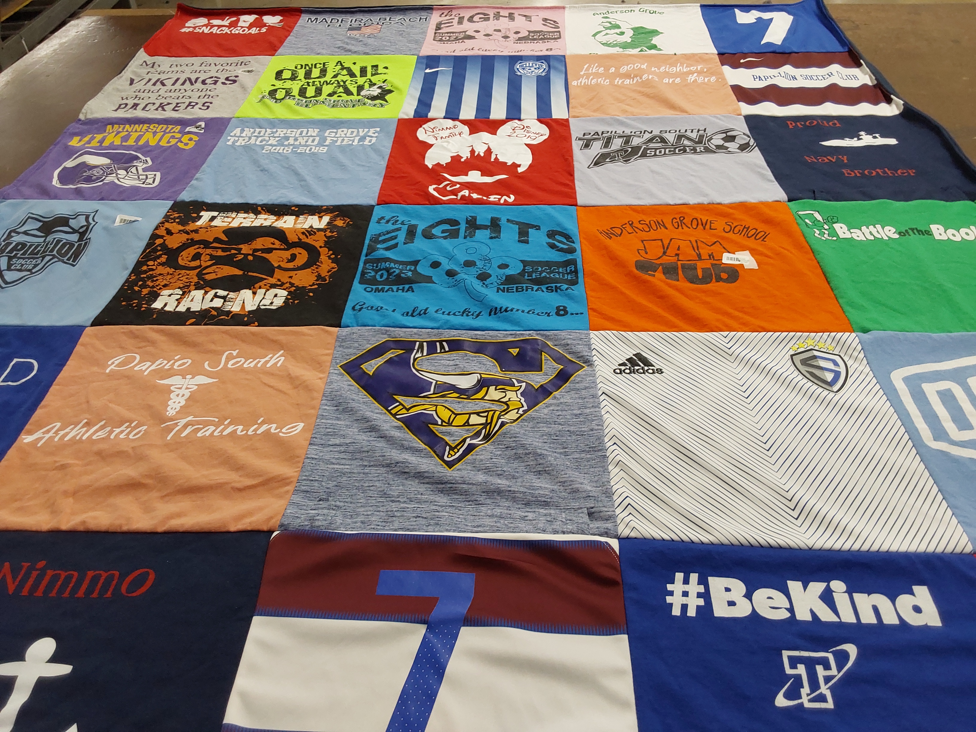 T-shirt quilt featuring minnesota vikings, papillion soccer club by Traci from NE