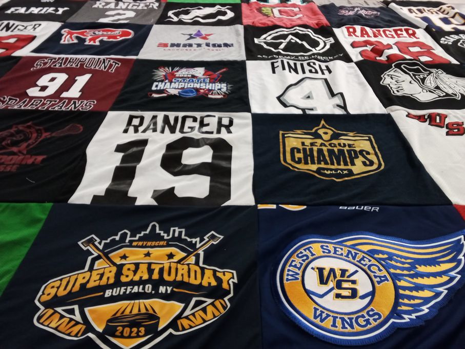 T-shirt quilt featuring west seneca wings, spartan hockey team by Amanda from NY