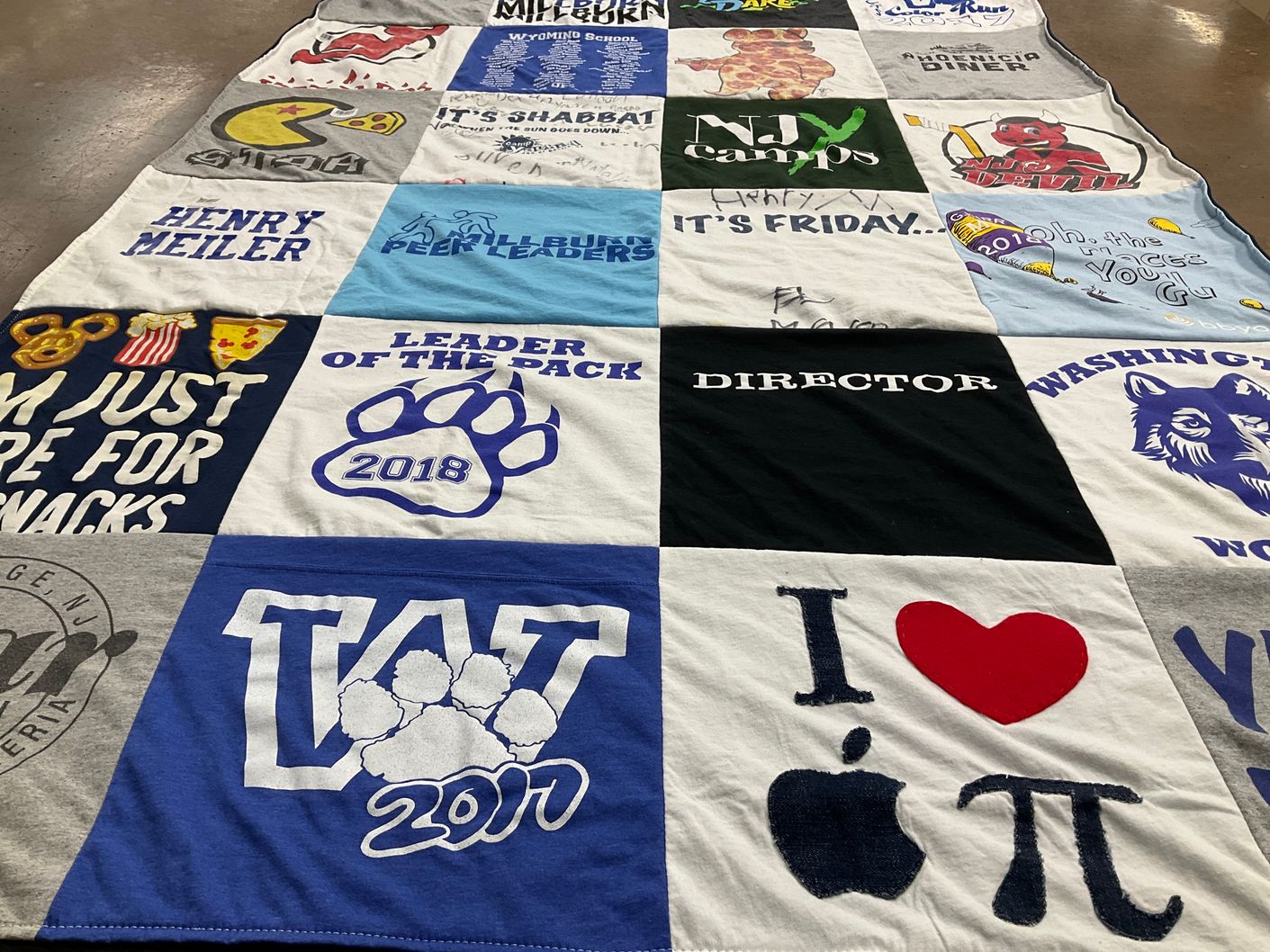 T-shirt quilt with cooking, camping themes by Samantha from NJ