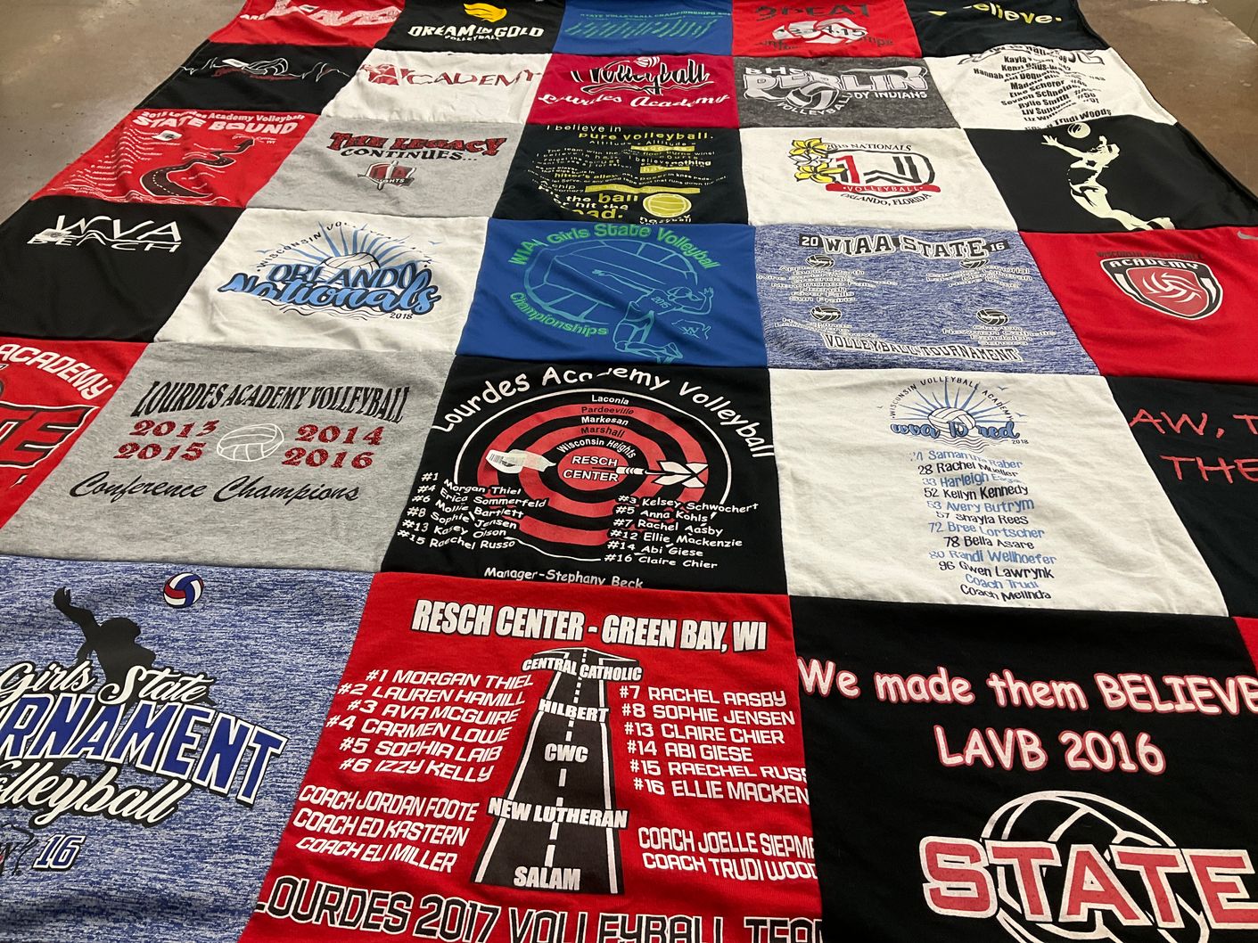 T-shirt quilt featuring lourdes academy volleyball team by Trudi from WI