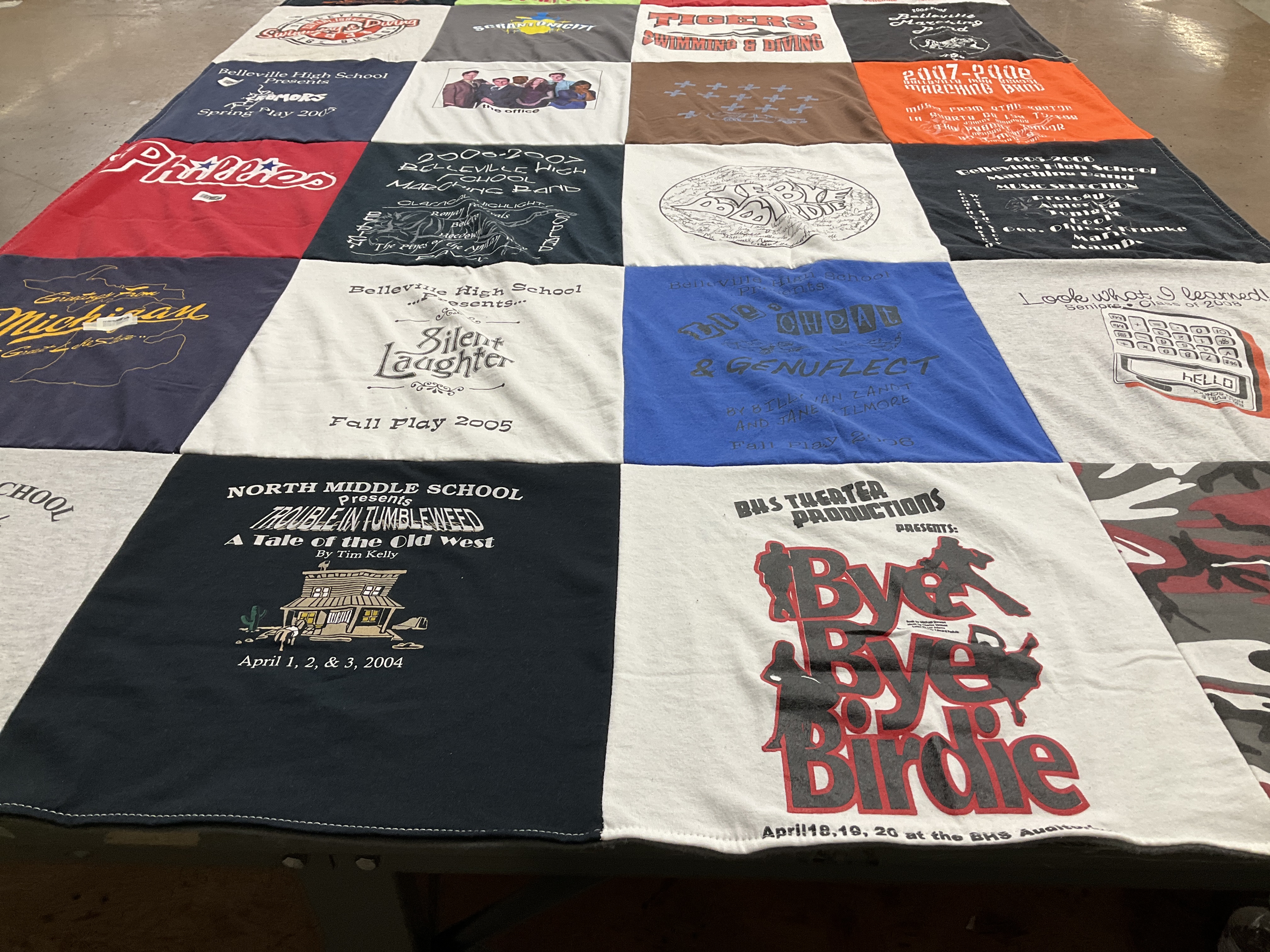 T-shirt quilt from northern middle school, belleville high school by Nora from MI
