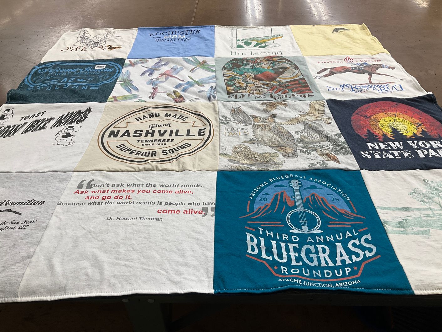 T-shirt quilt with music, outdoors themes by Edwina from AZ