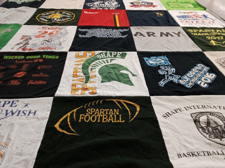 T-shirt quilt featuring spartan football by Caroline from CO