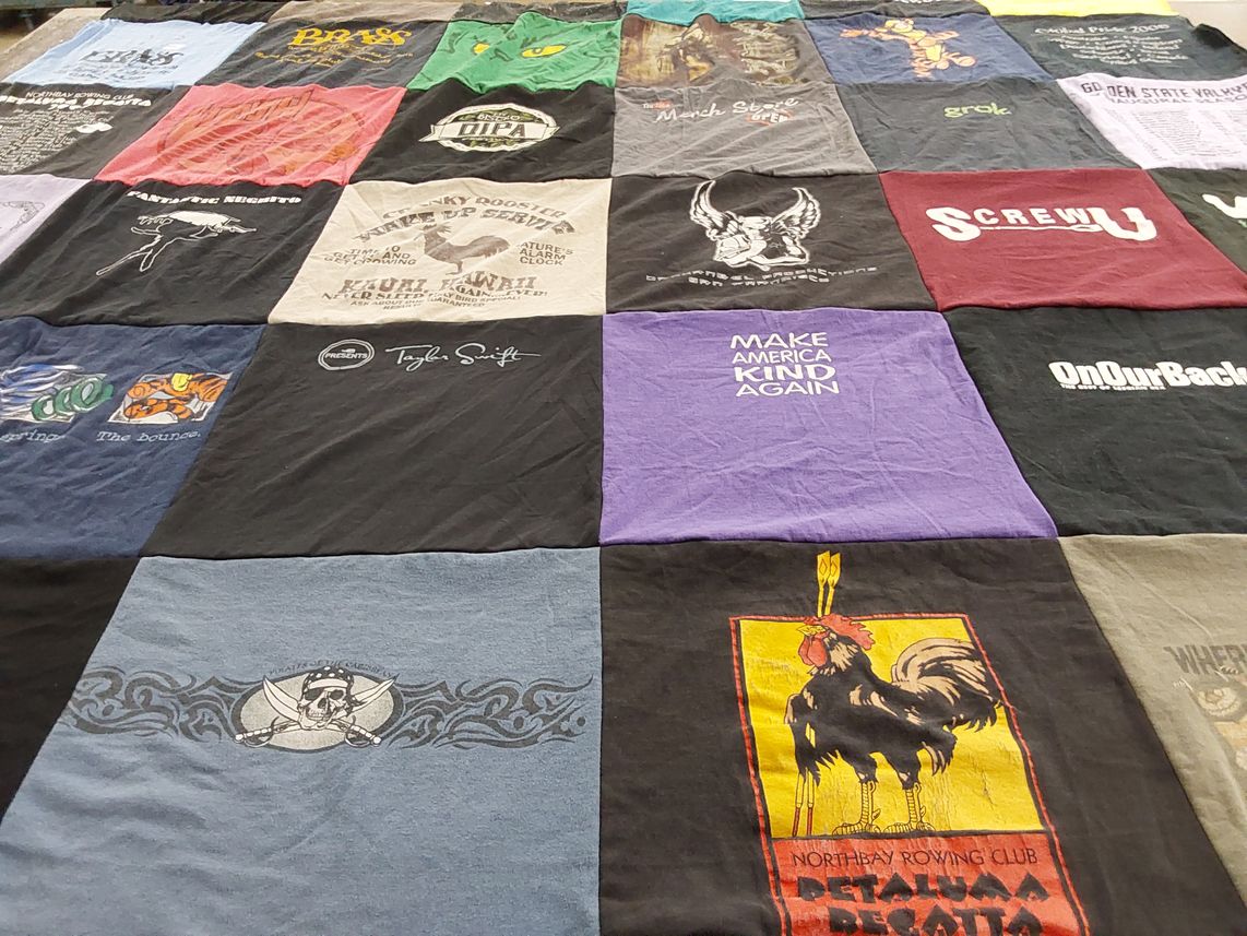T-shirt quilt with music, rowing themes by Tyler from CA