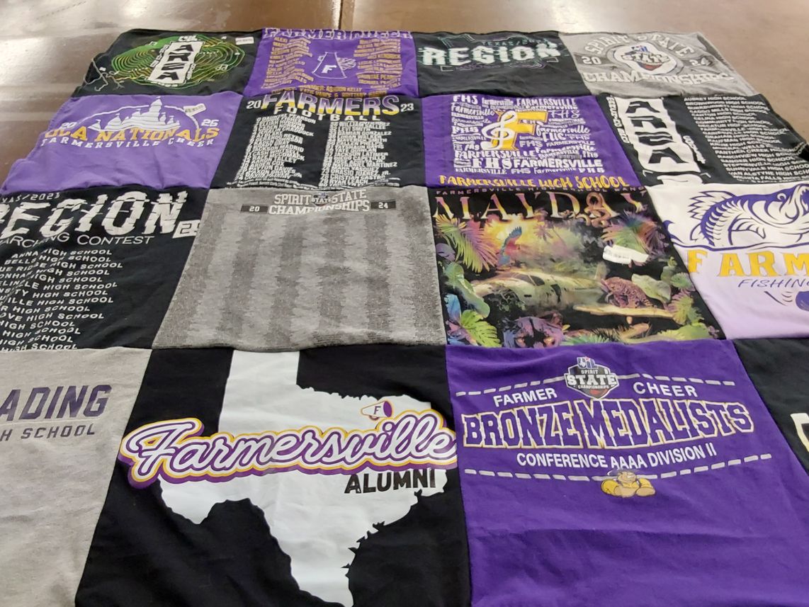T-shirt quilt from farmersville high school by Ramona from TX